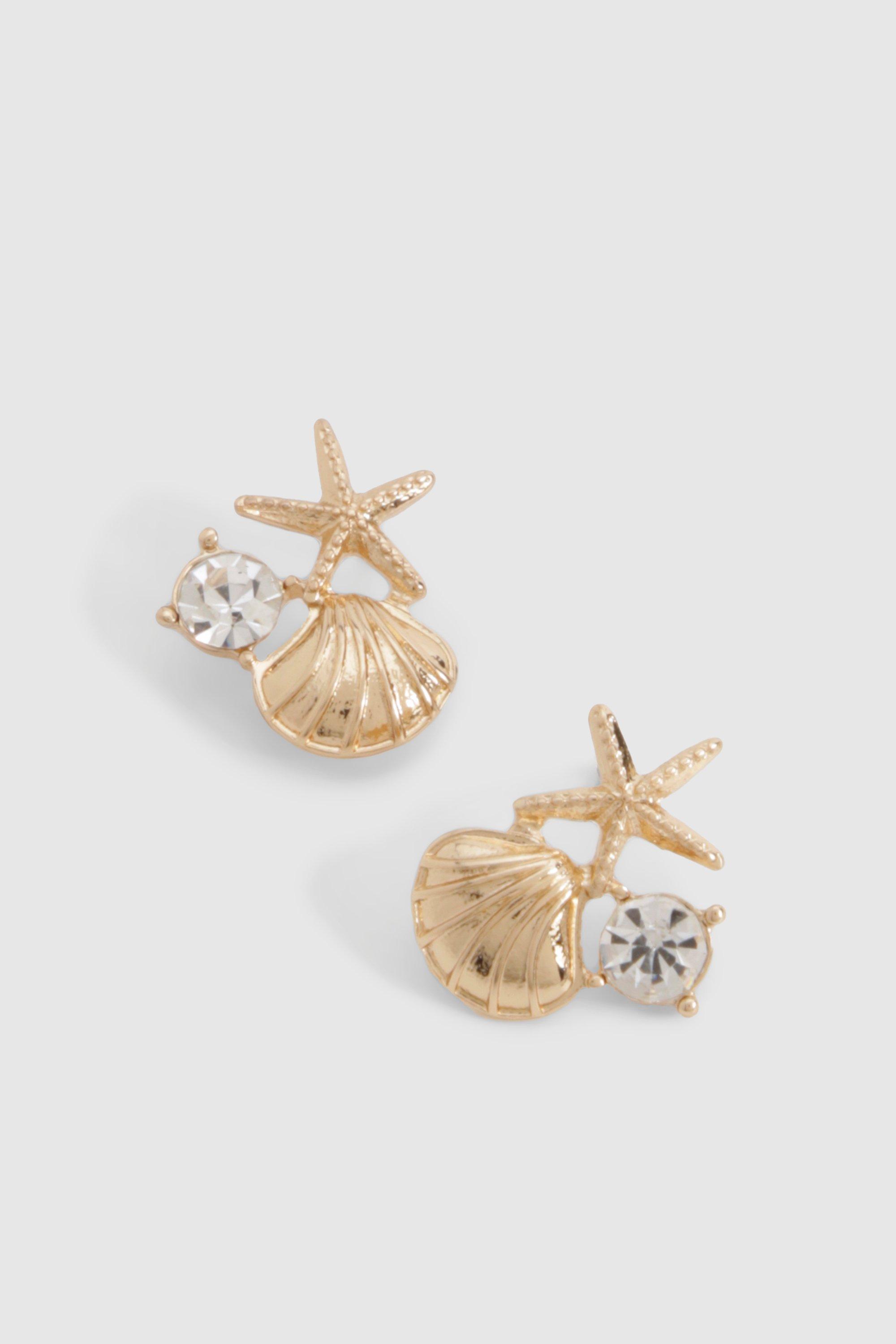 Image of Diamante Starfish Stud Earrings, Metallics