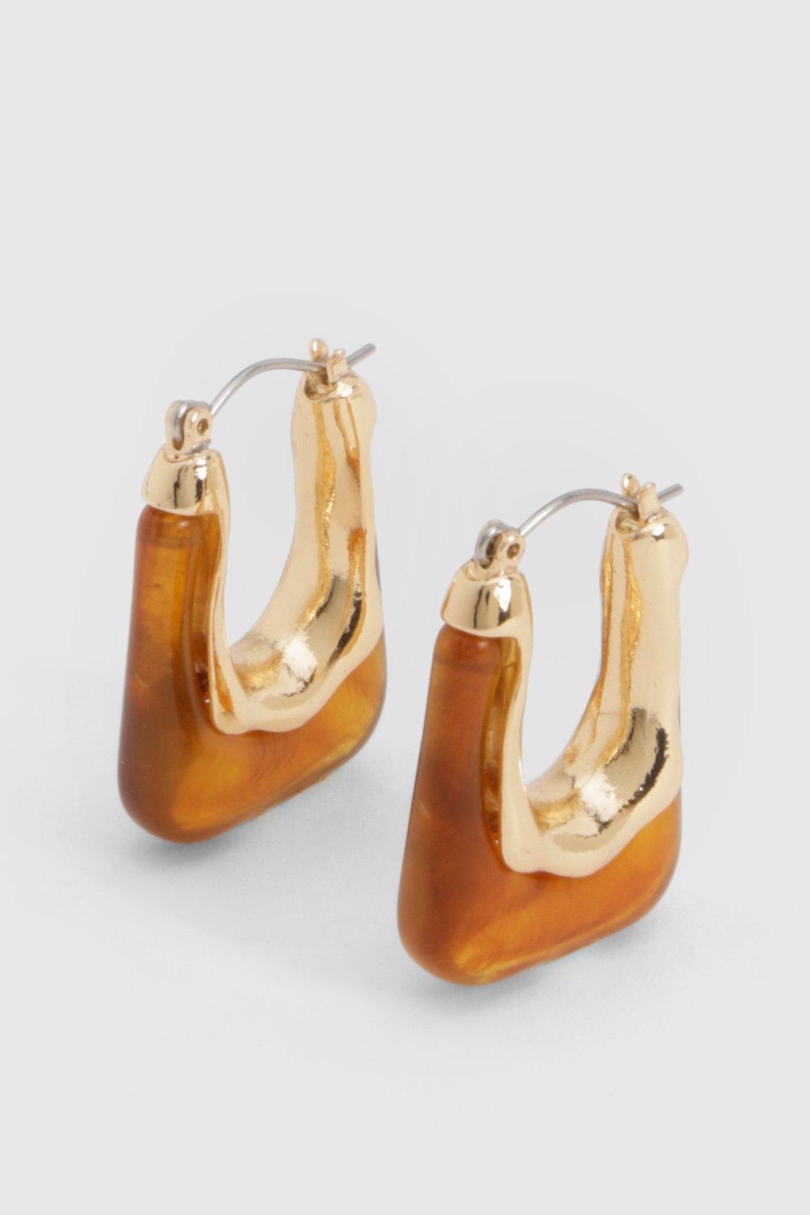 Womens Marble Square Chunky Hoop Earrings - Gold - One Size, Gold