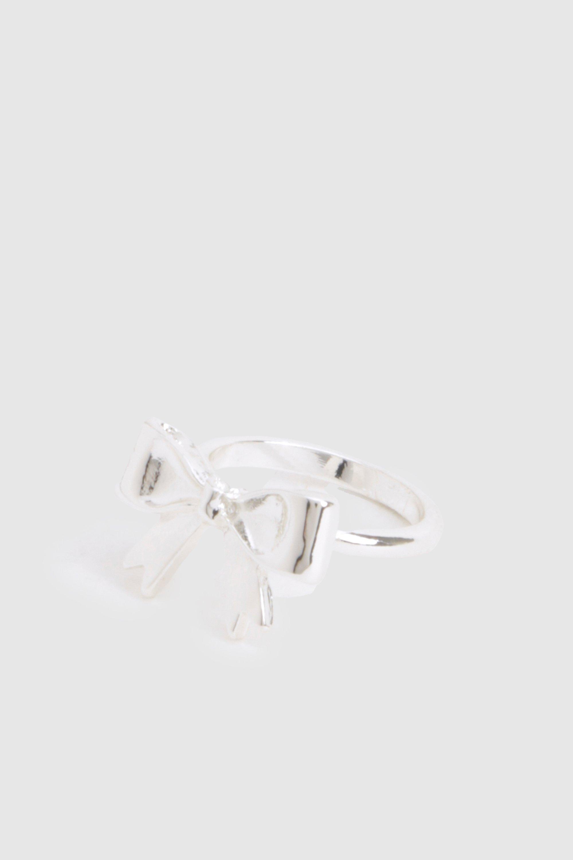 Womens Silver Bow Detail Ring - Grey - M/L, Grey