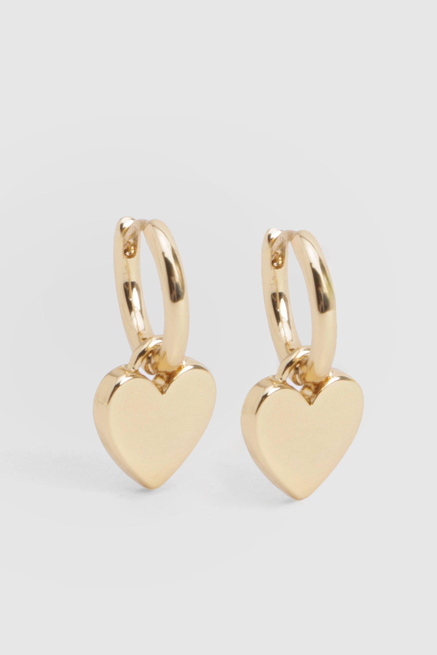 Womens Gold Heart Drop Hoop Earrings - One Size, Gold