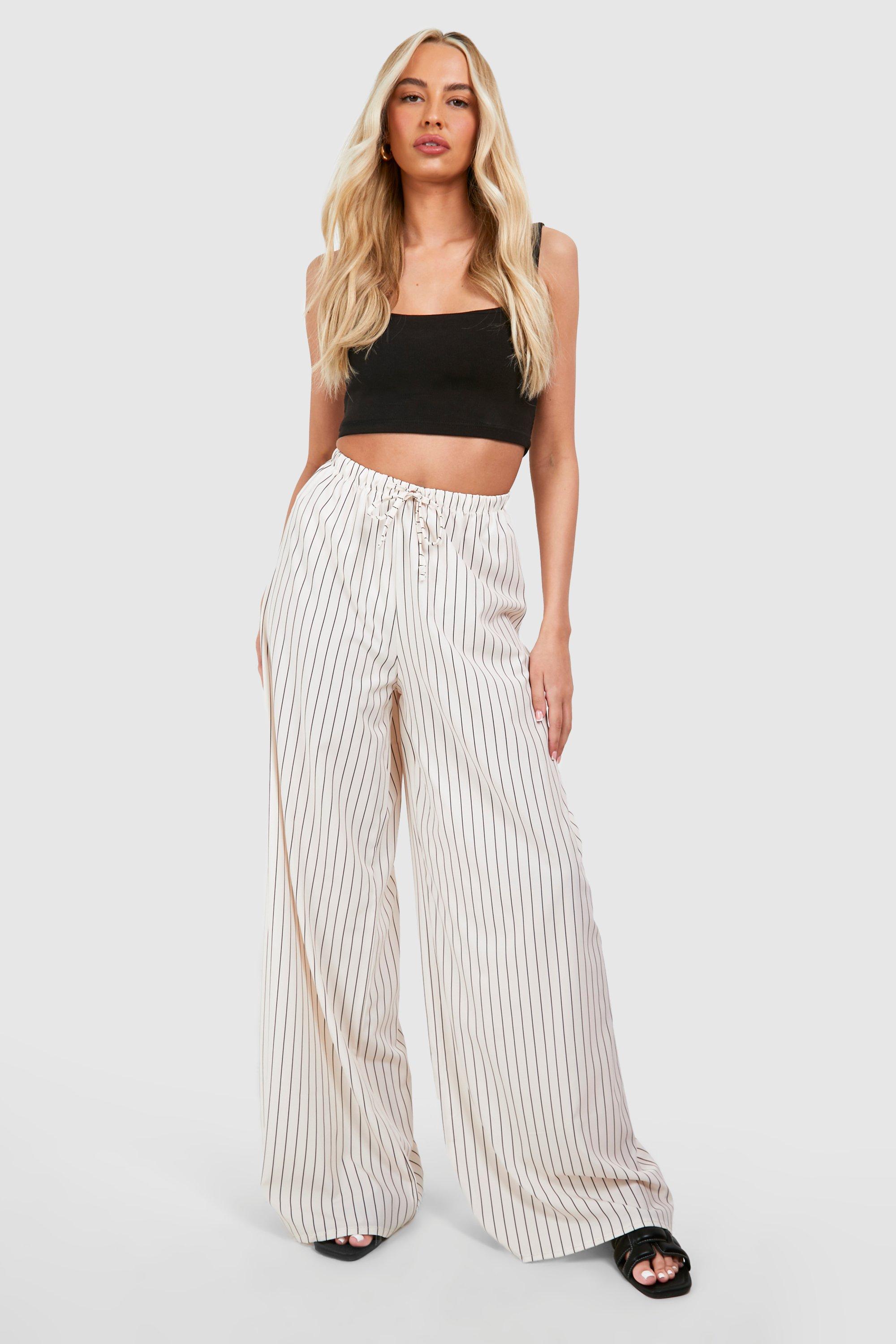 Image of Tall Woven Stripe Printed Wide Leg Trousers, Beige