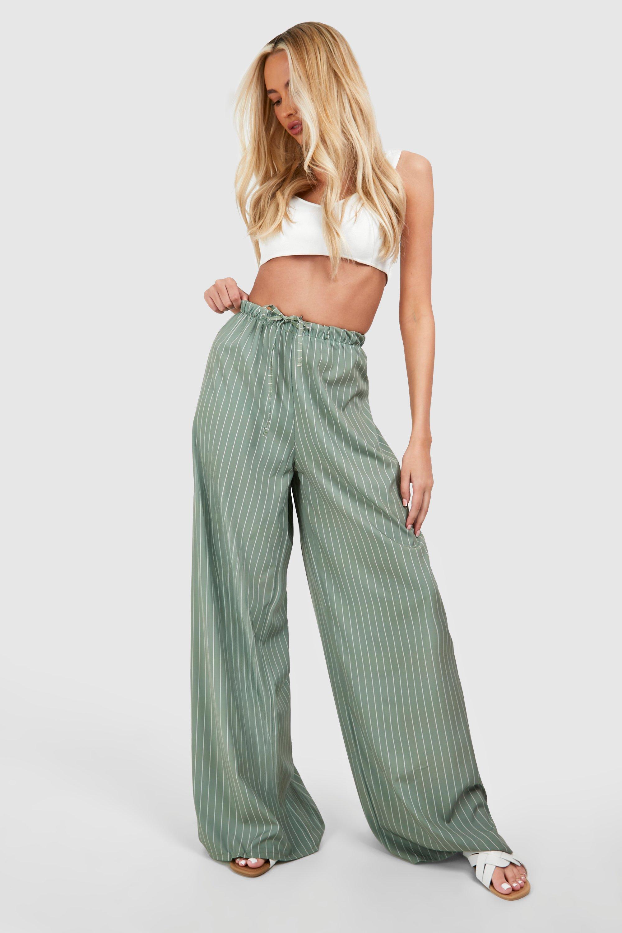 Image of Tall Woven Stripe Printed Wide Leg Trousers, Verde