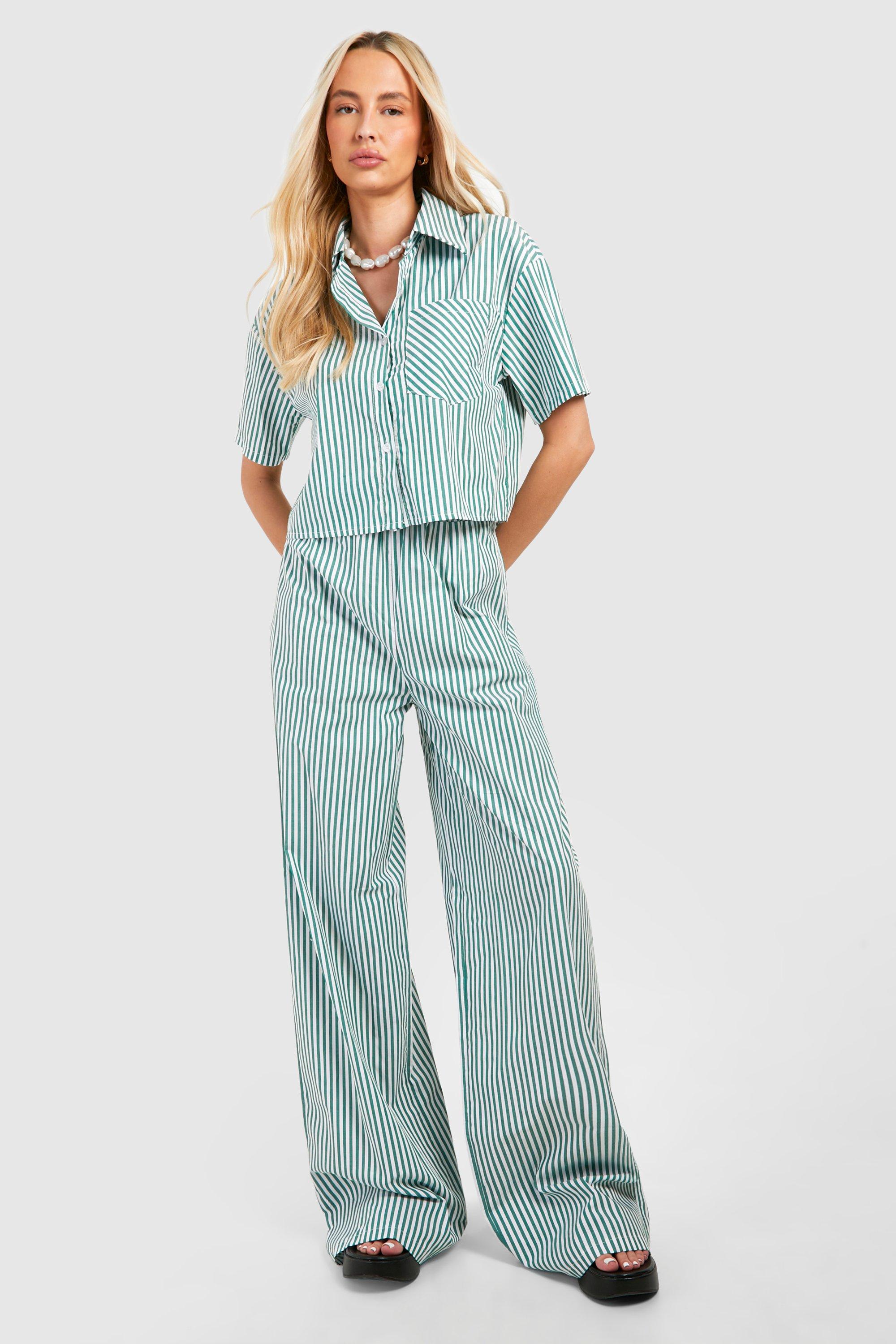 Image of Tall Woven Pinstripe Wide Leg Trousers, Verde