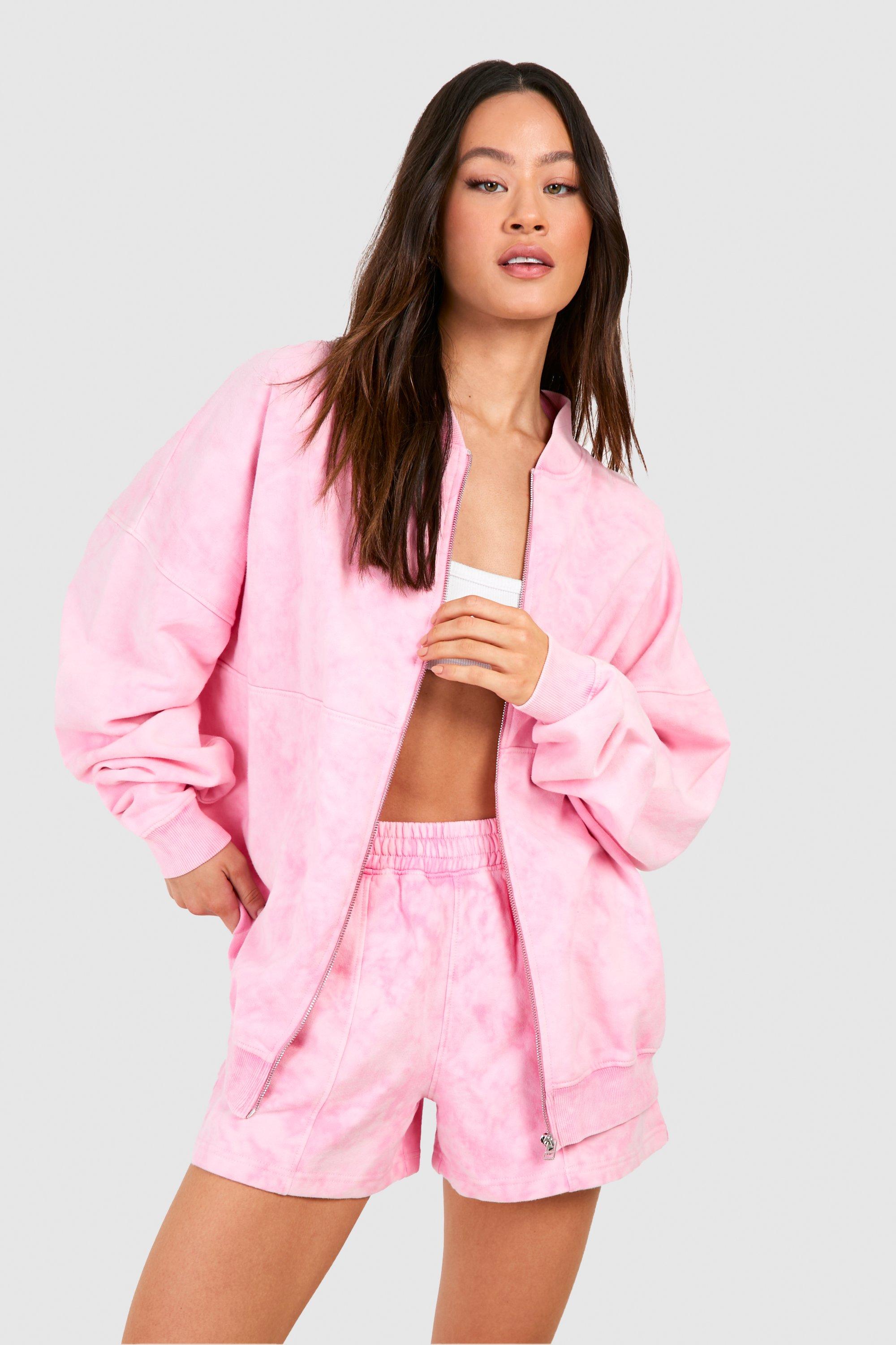 Womens Tall Acid Wash Bomber Short Tracksuit - Pink - 10, Pink