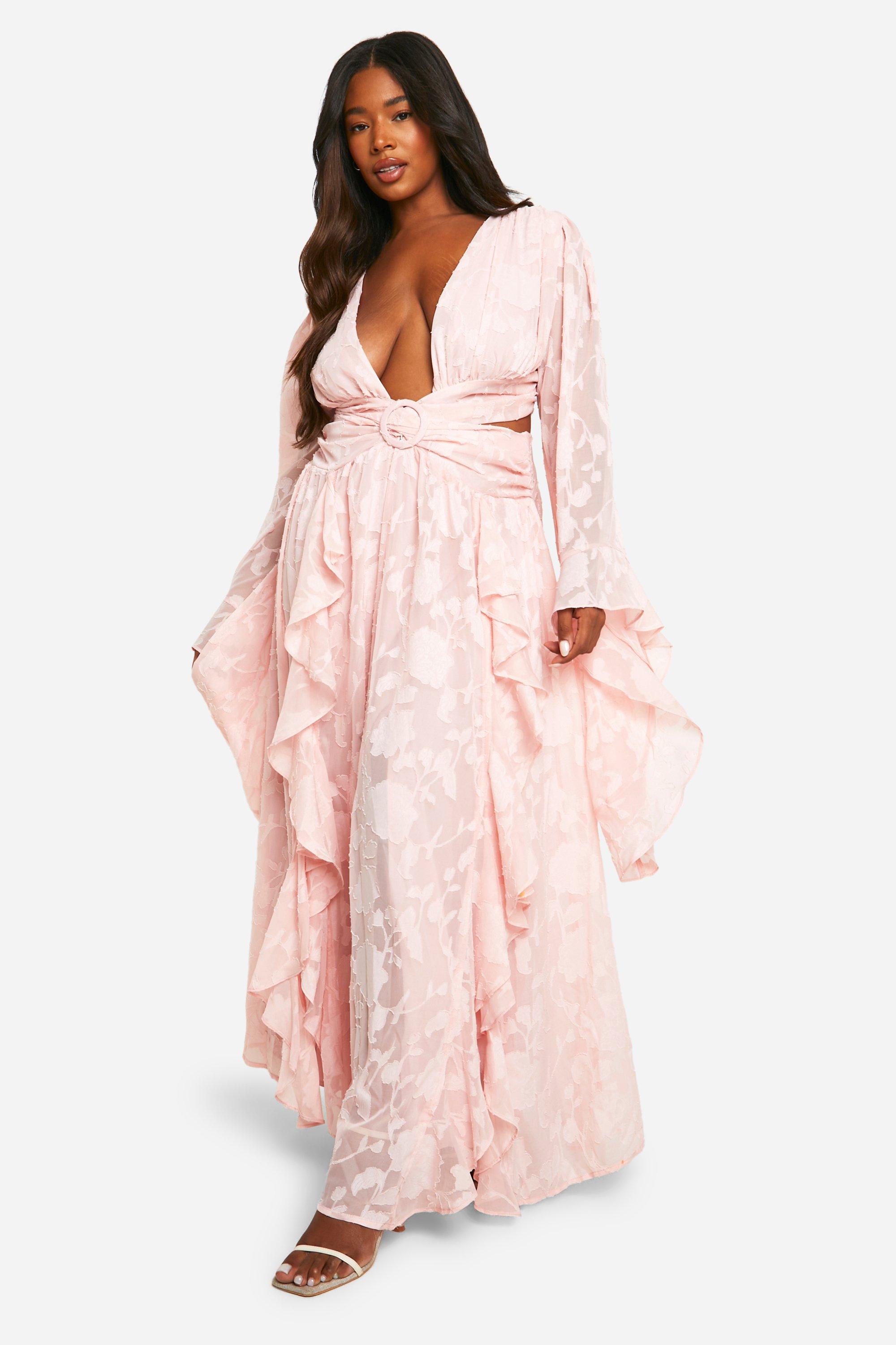 Boohoo Plus Textured Cut Out Maxi Dress, Pink