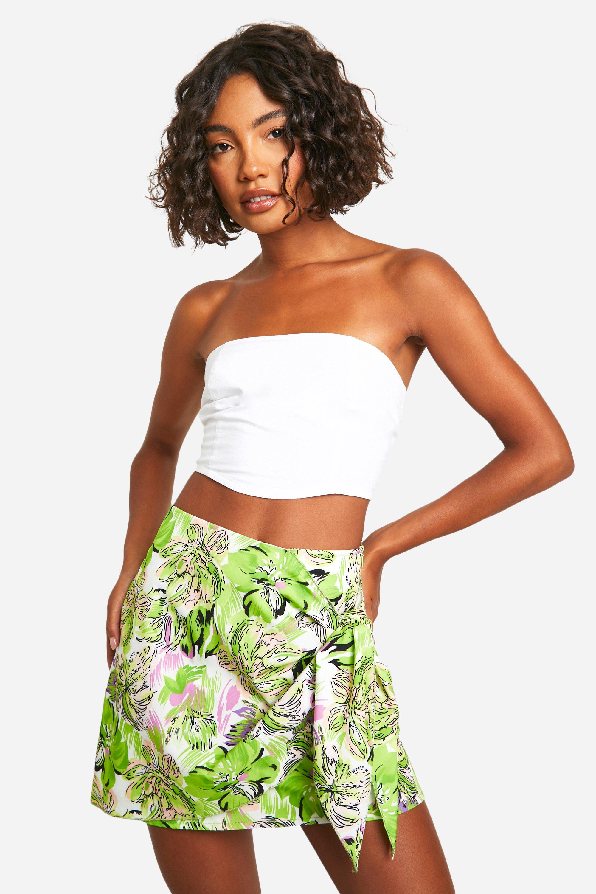 Boohoo Tall Woven Floral Print Tie Mini Skirt, Stone