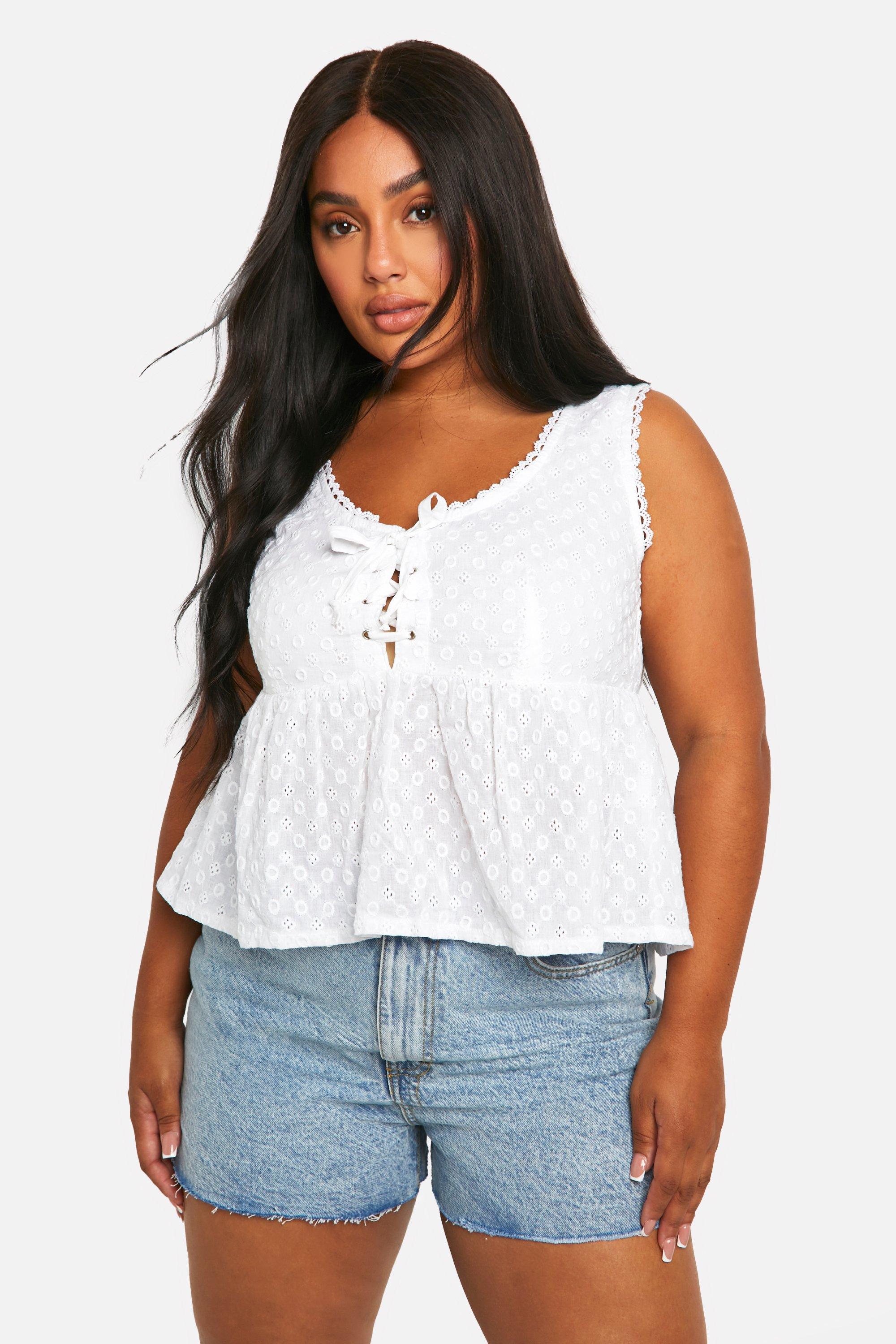 Boohoo Plus Peplum Top Met Strik, White