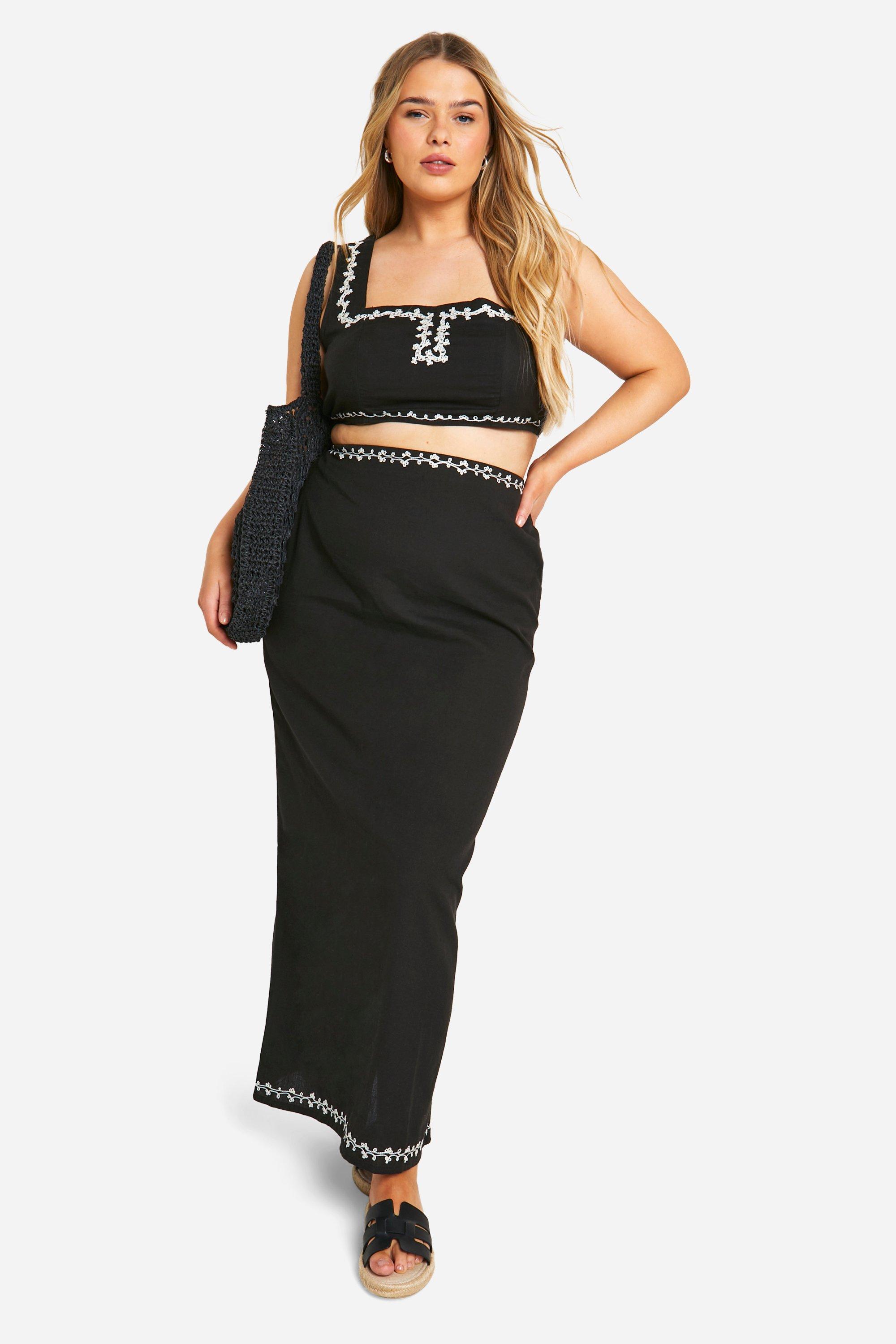 Grande Taille - Ensemble Avec Crop Top Et Jupe Longue A Brod
