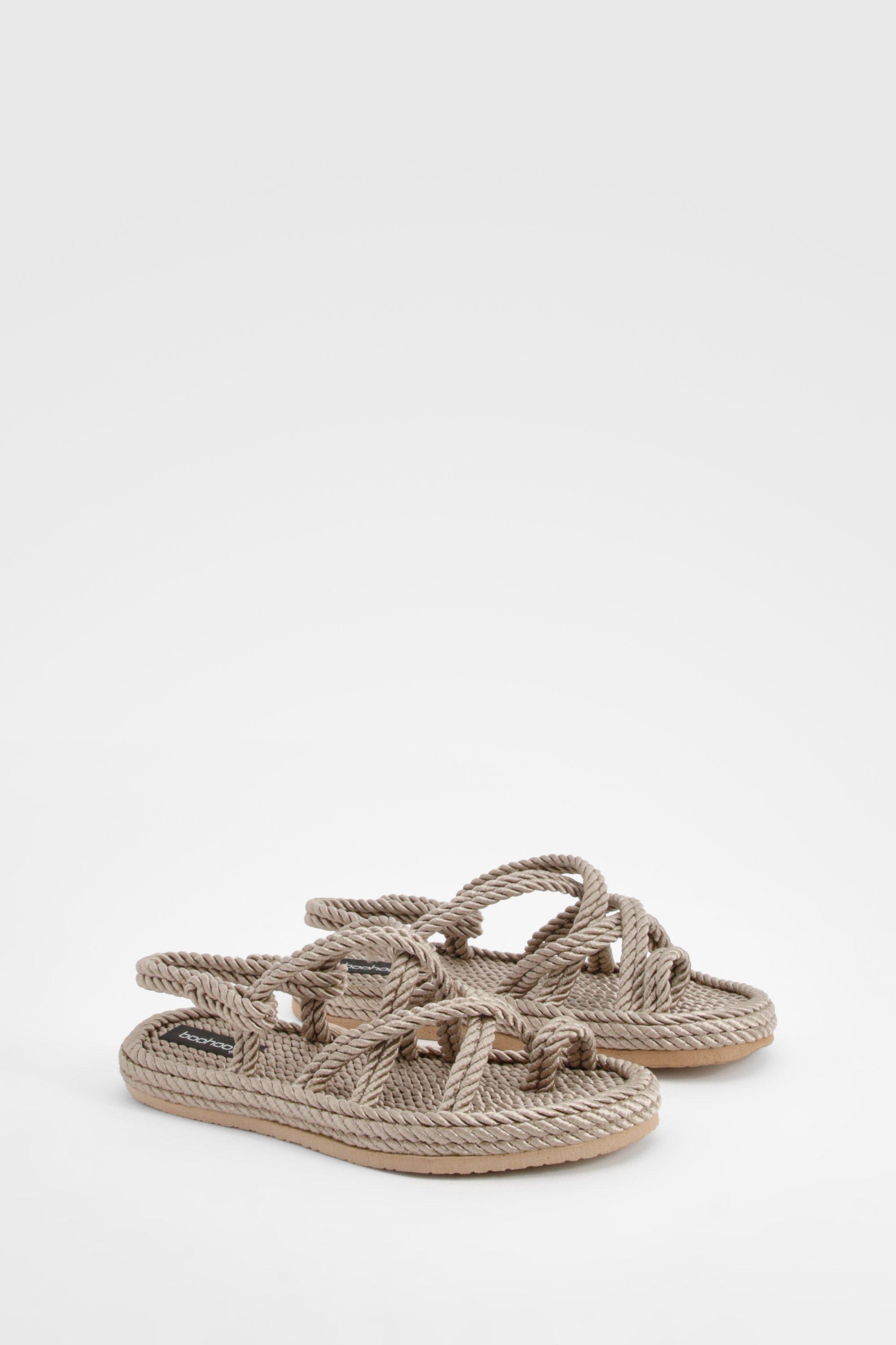 Crossover Front Rope Sandals - Beige - 5