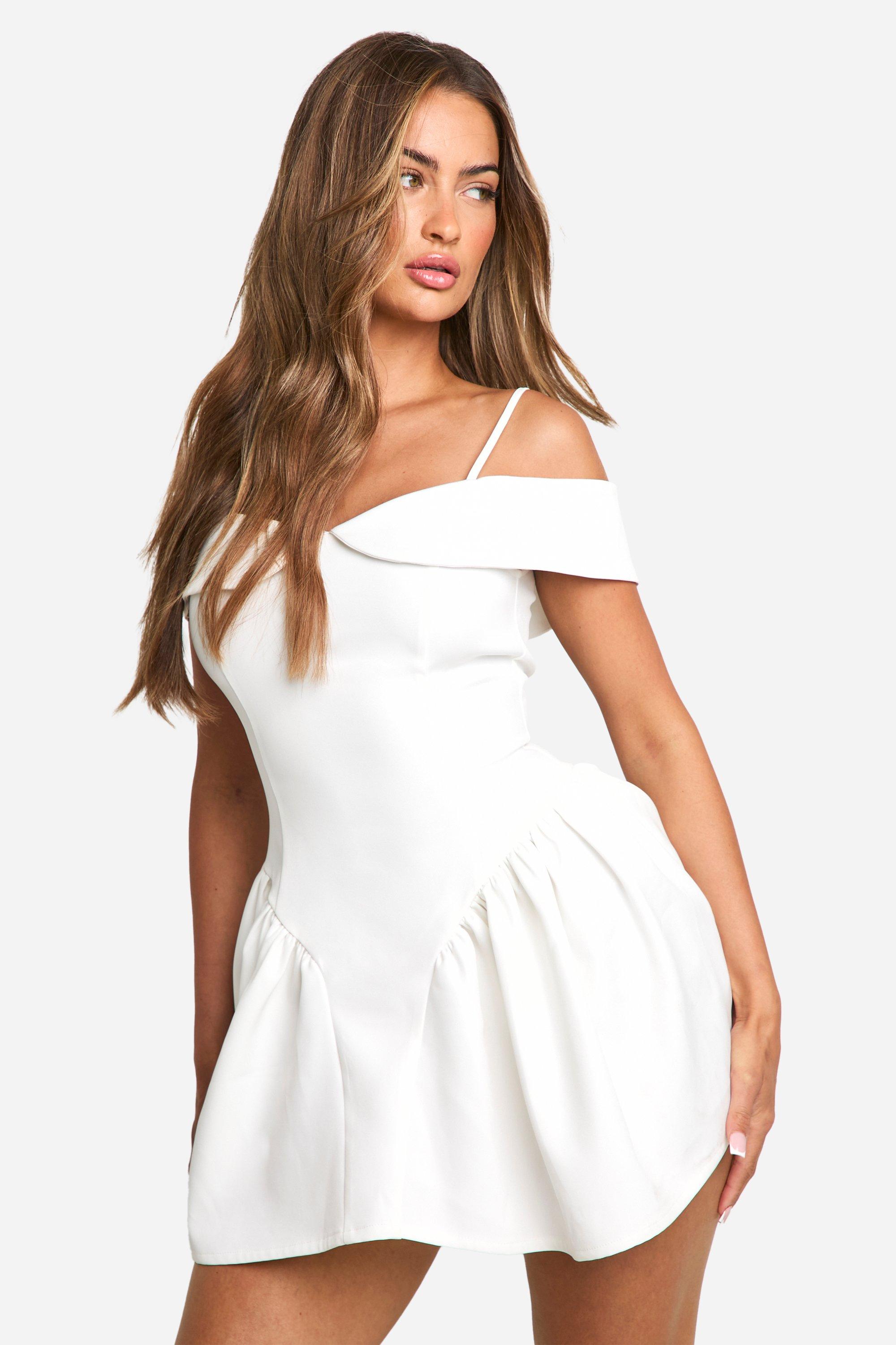 Image of Bandeau Tailored Full Skirt Mini Dress, Bianco