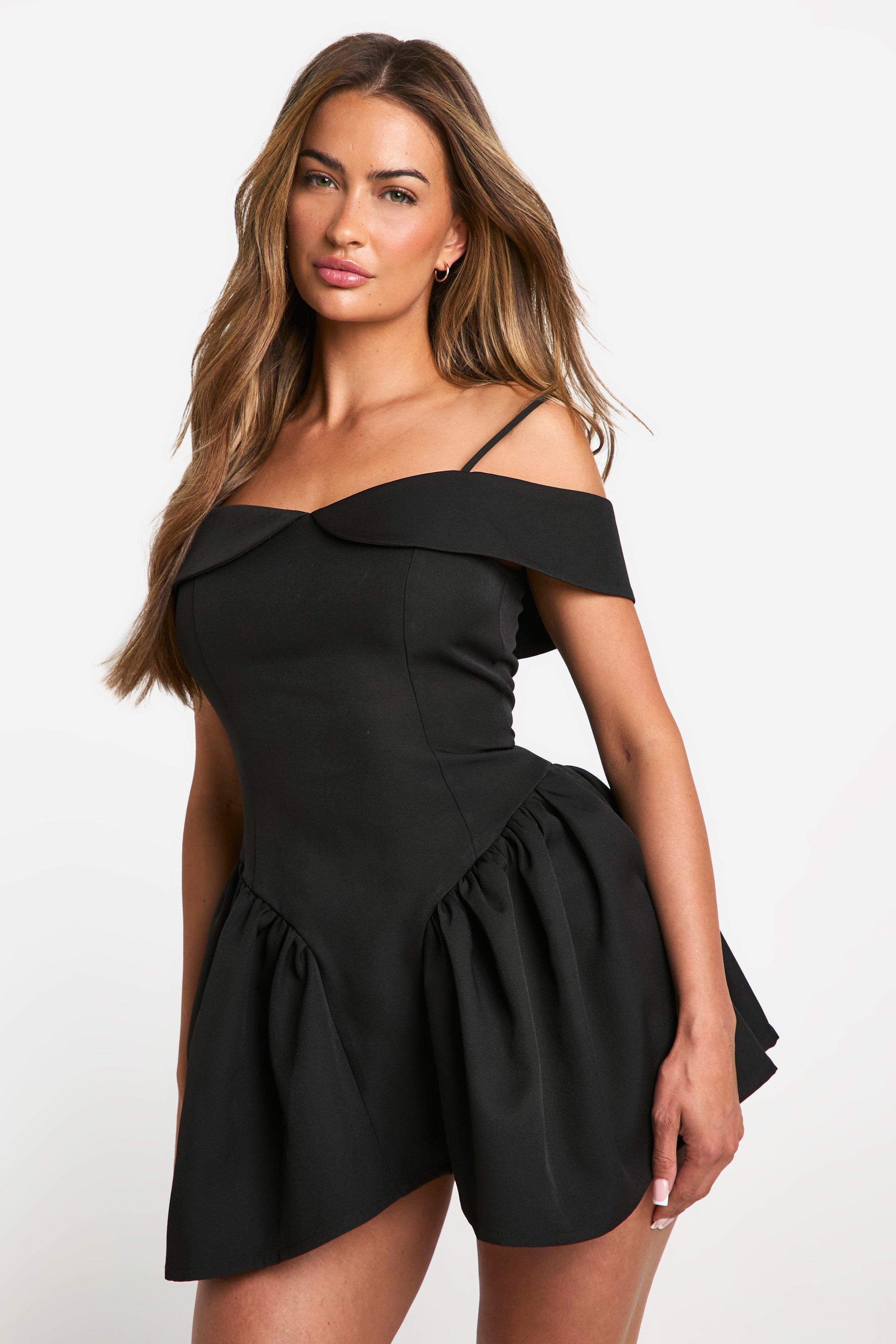 Image of Bandeau Tailored Full Skirt Mini Dress, Nero