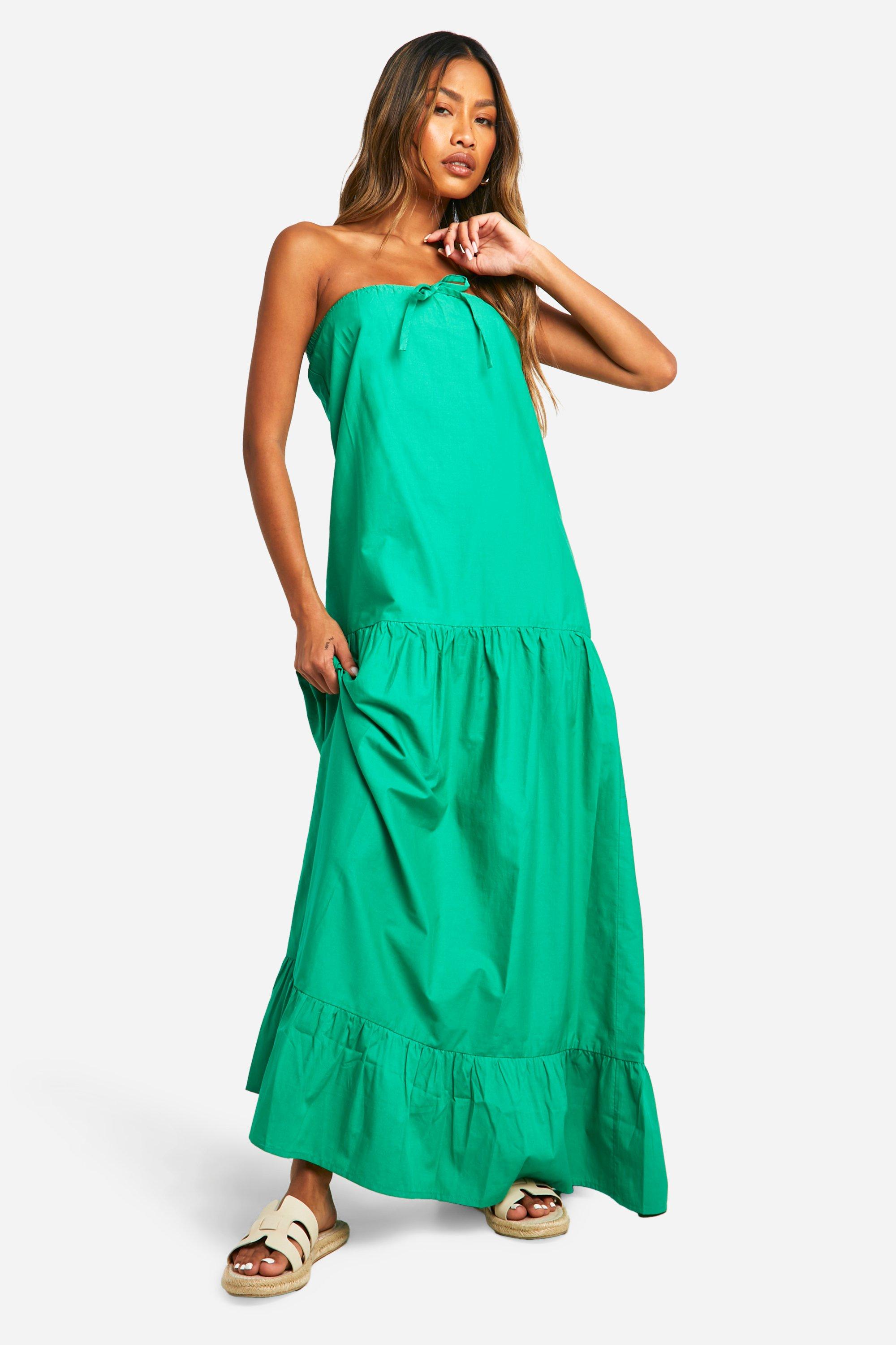 Image of Cotton Poplin Bandeau Volume Maxi Dress, Verde