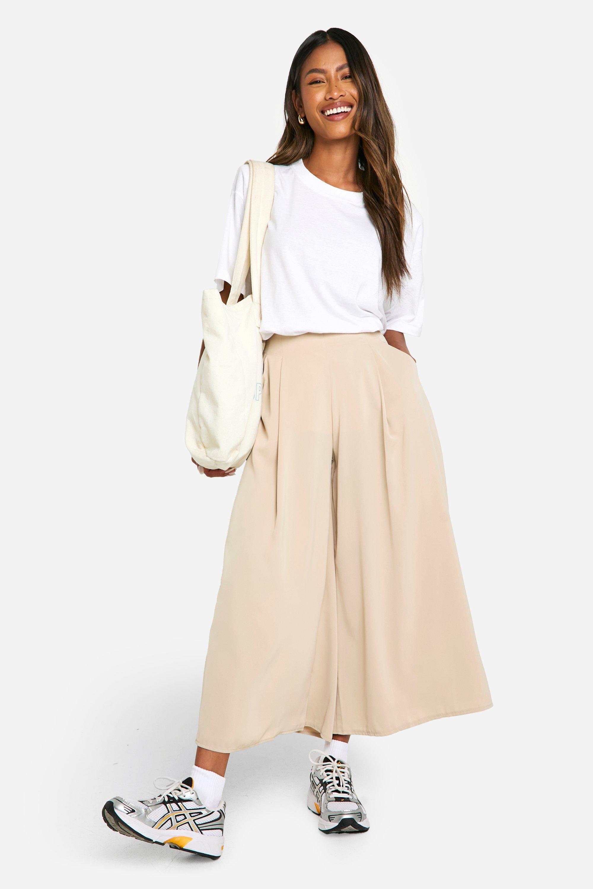 Boohoo Geplooide Wide Leg Culottes, Sand