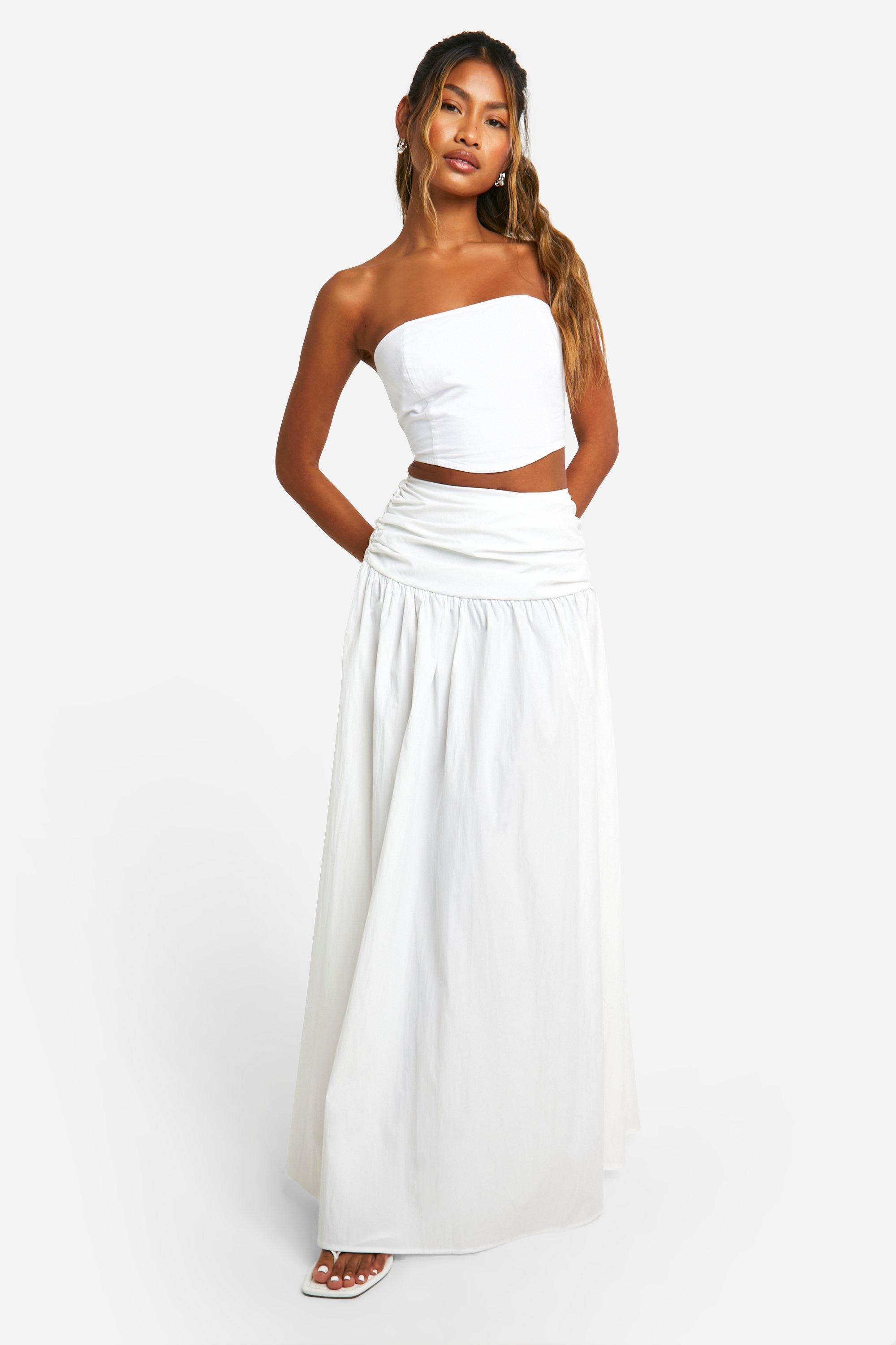 Boohoo Folded Waist Band Floaty Maxi Skirt, White