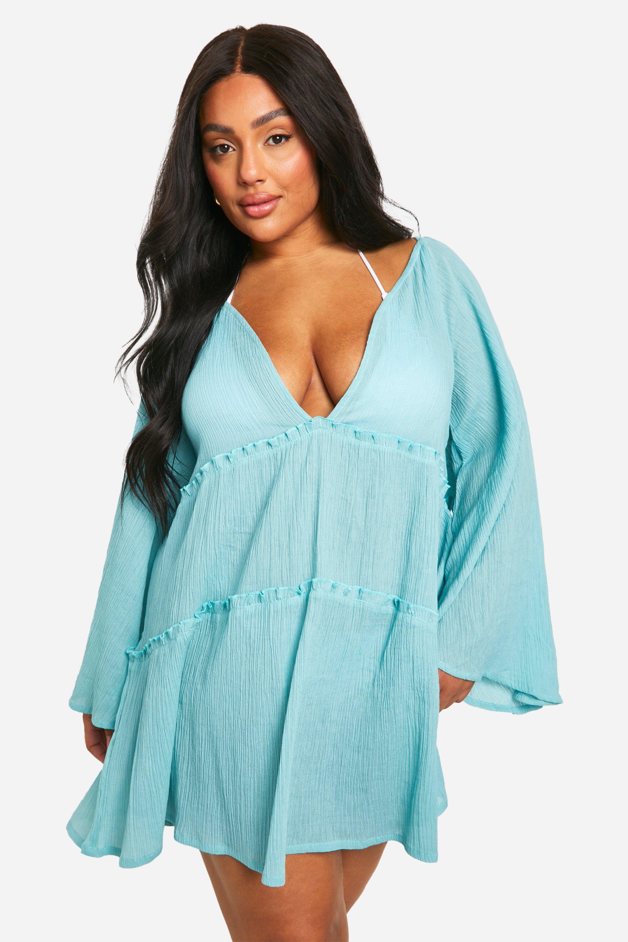 Boohoo Plus Mini Beach Dress, Turquoise