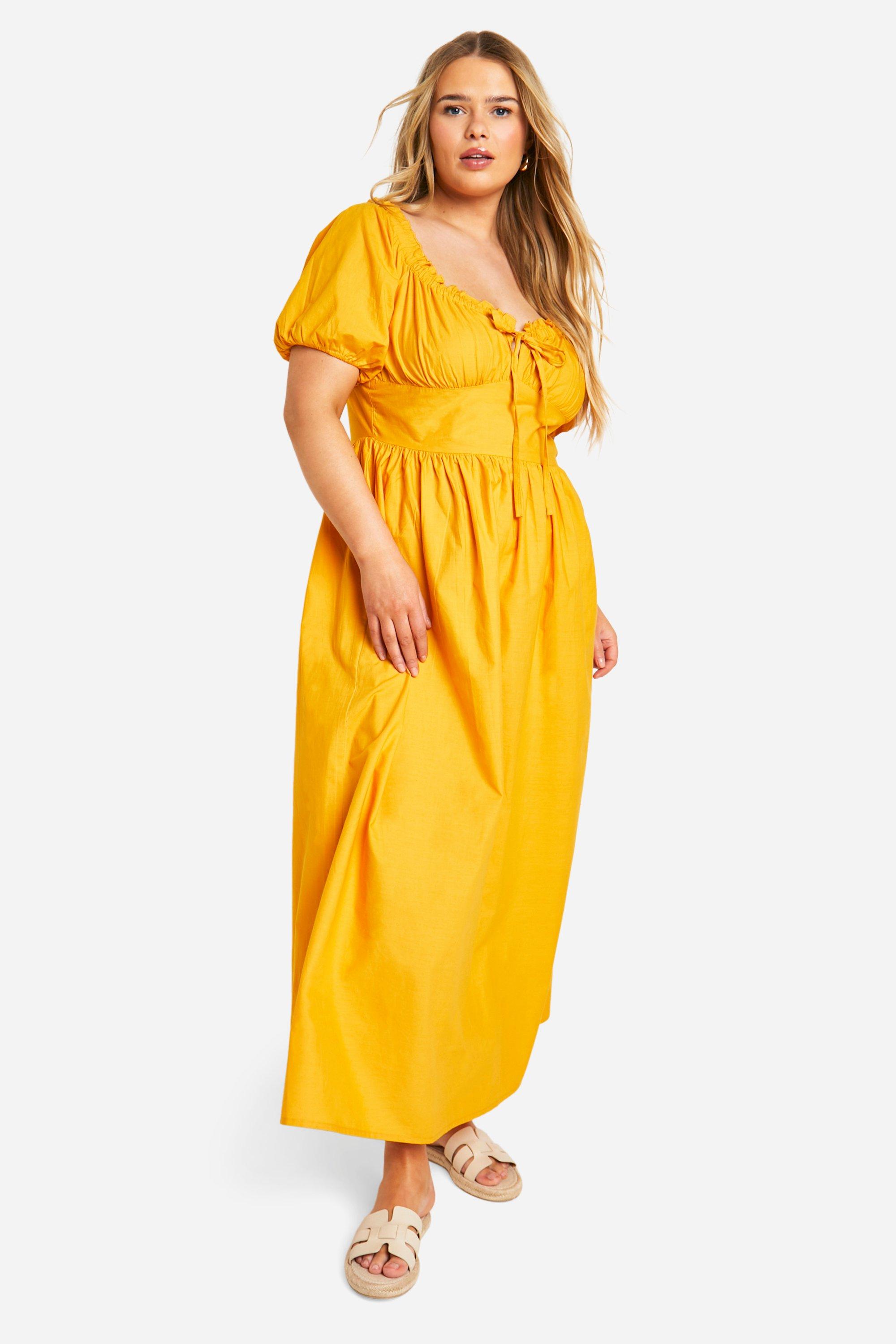 Image of Plus Puff Sleeve Midaxi Dress, Arancio
