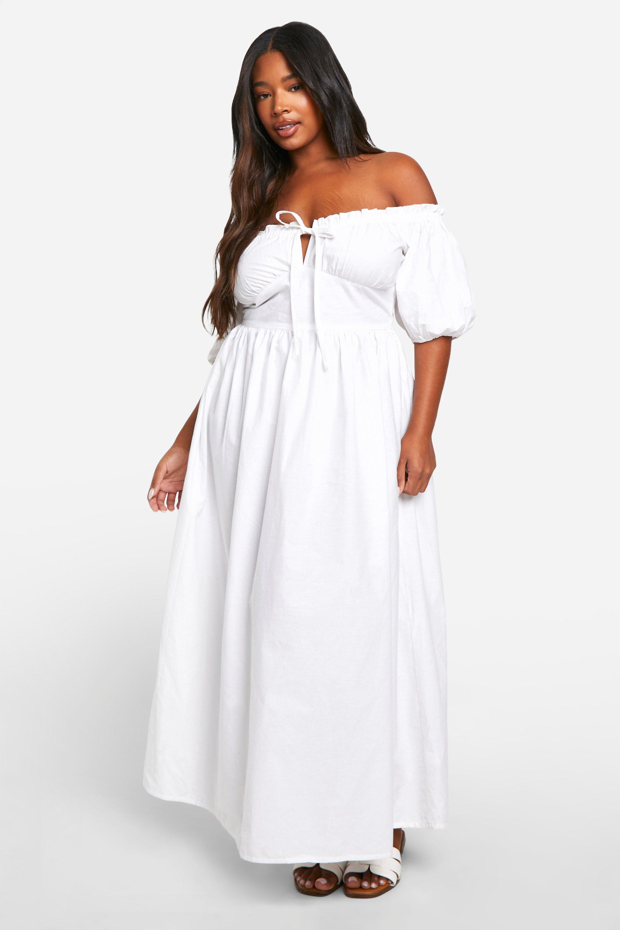 Boohoo Plus Puff Sleeve Midaxi Dress, White