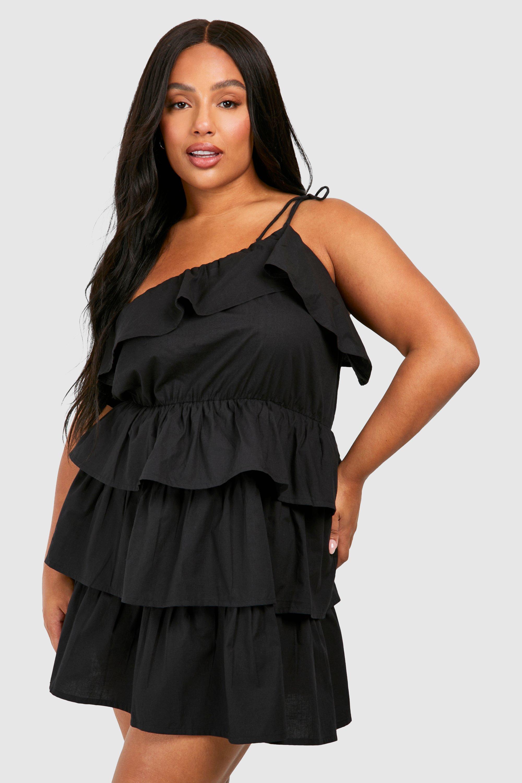 Boohoo Plus Ruffle Tiered Mini Dress, Black