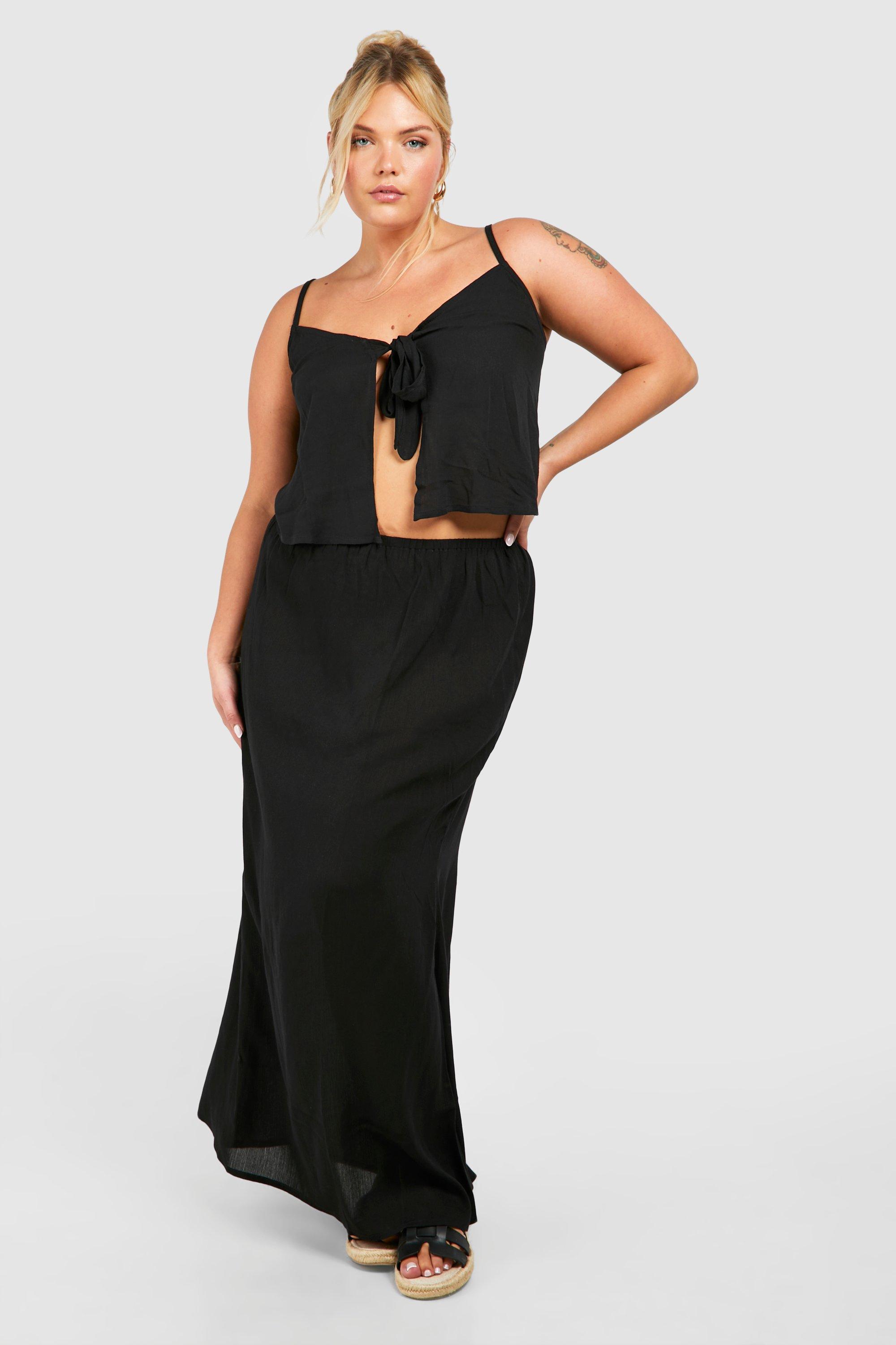 Image of Plus Cheesecloth Maxi Skirt, Nero