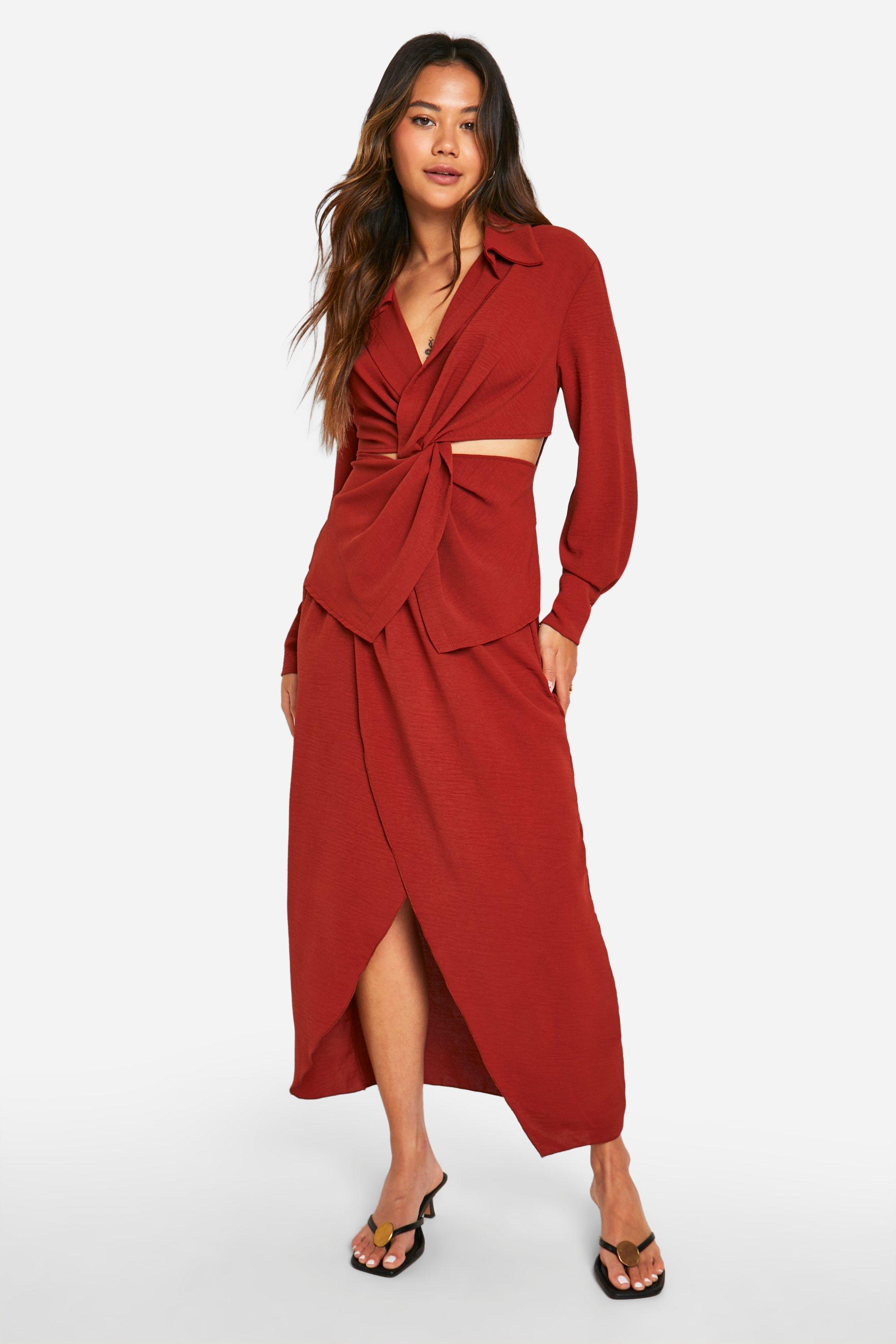 Boohoo Midaxi Wikkelrok Met Platgeslagen Taille, Spice