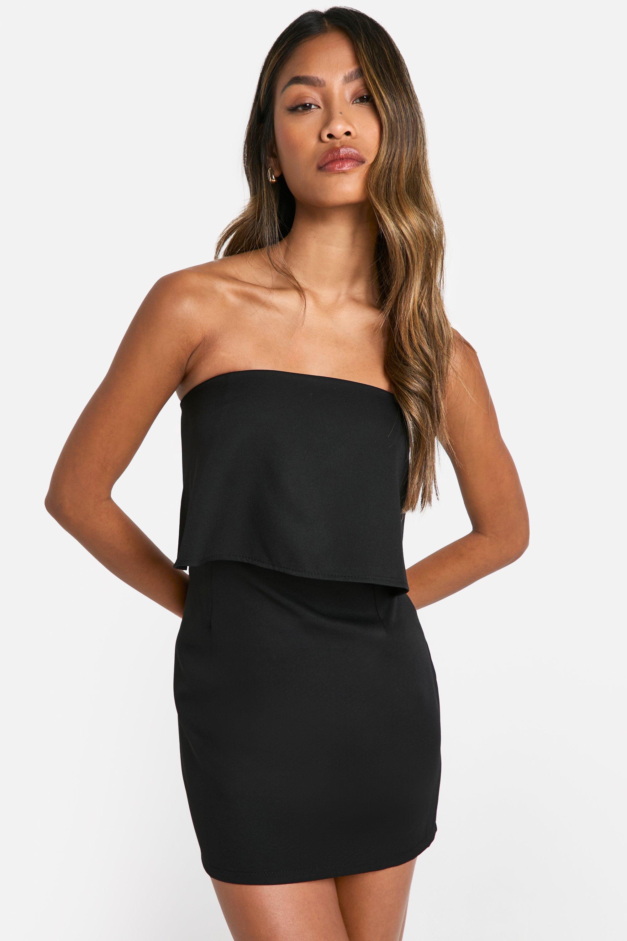 Womens Bandeau Overlay Fitted Micro Mini Dress - Black - 14, Black
