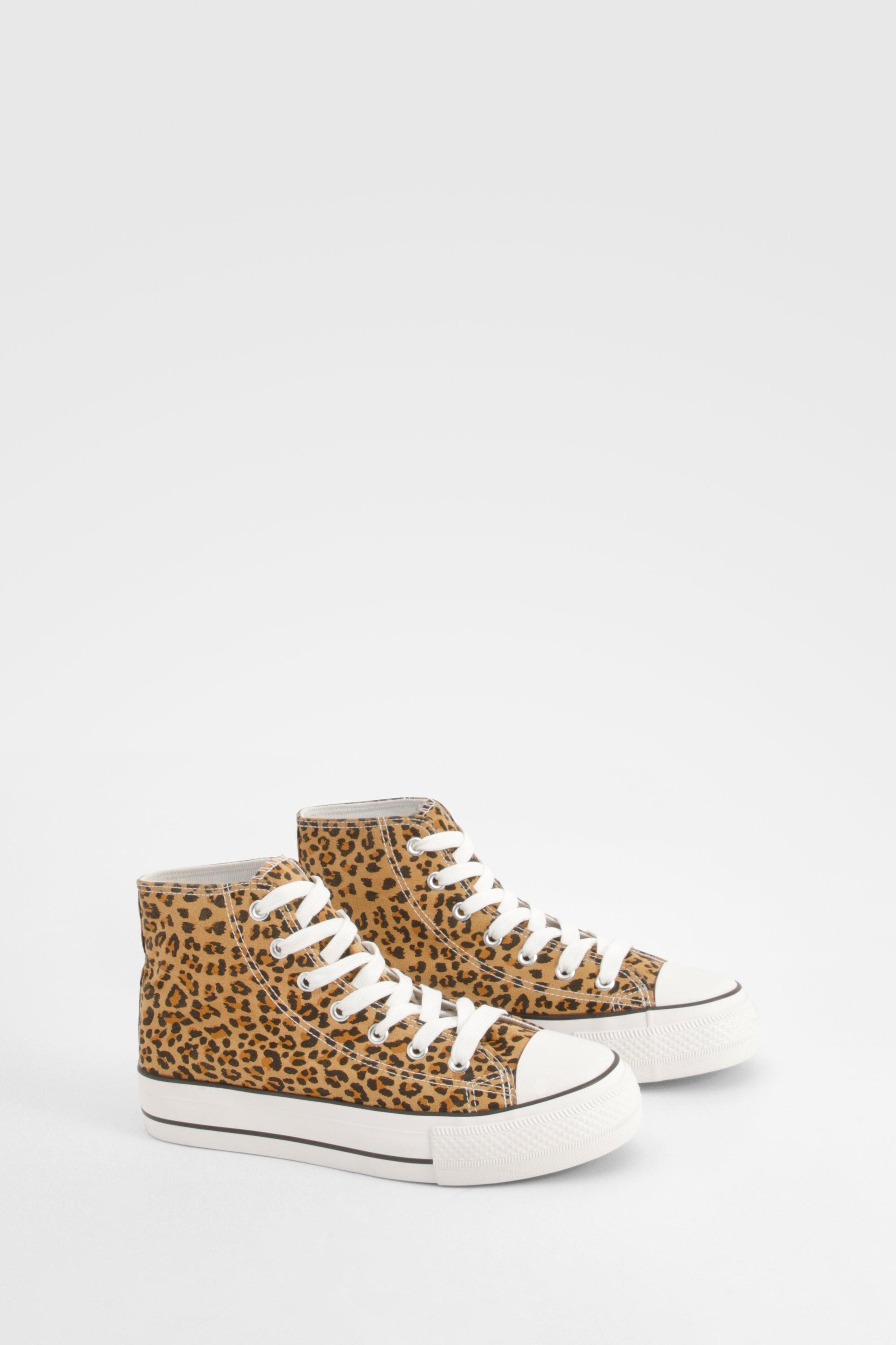 Womens Leopard Print Platform High Top Lace Up Trainers - Multi - 5, Multi