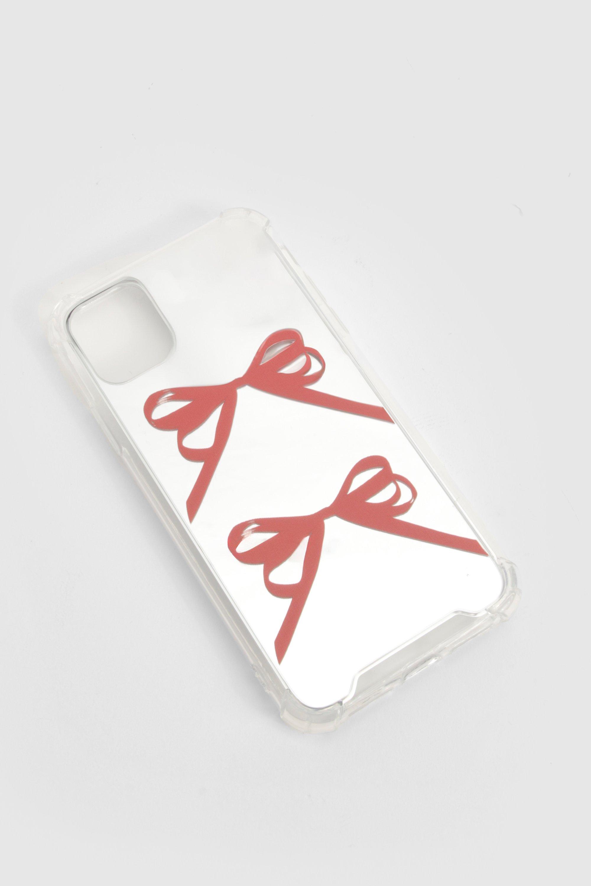 Womens Bow Detail Mirrored Phone Case - Iphone 12-12 Pro, Red