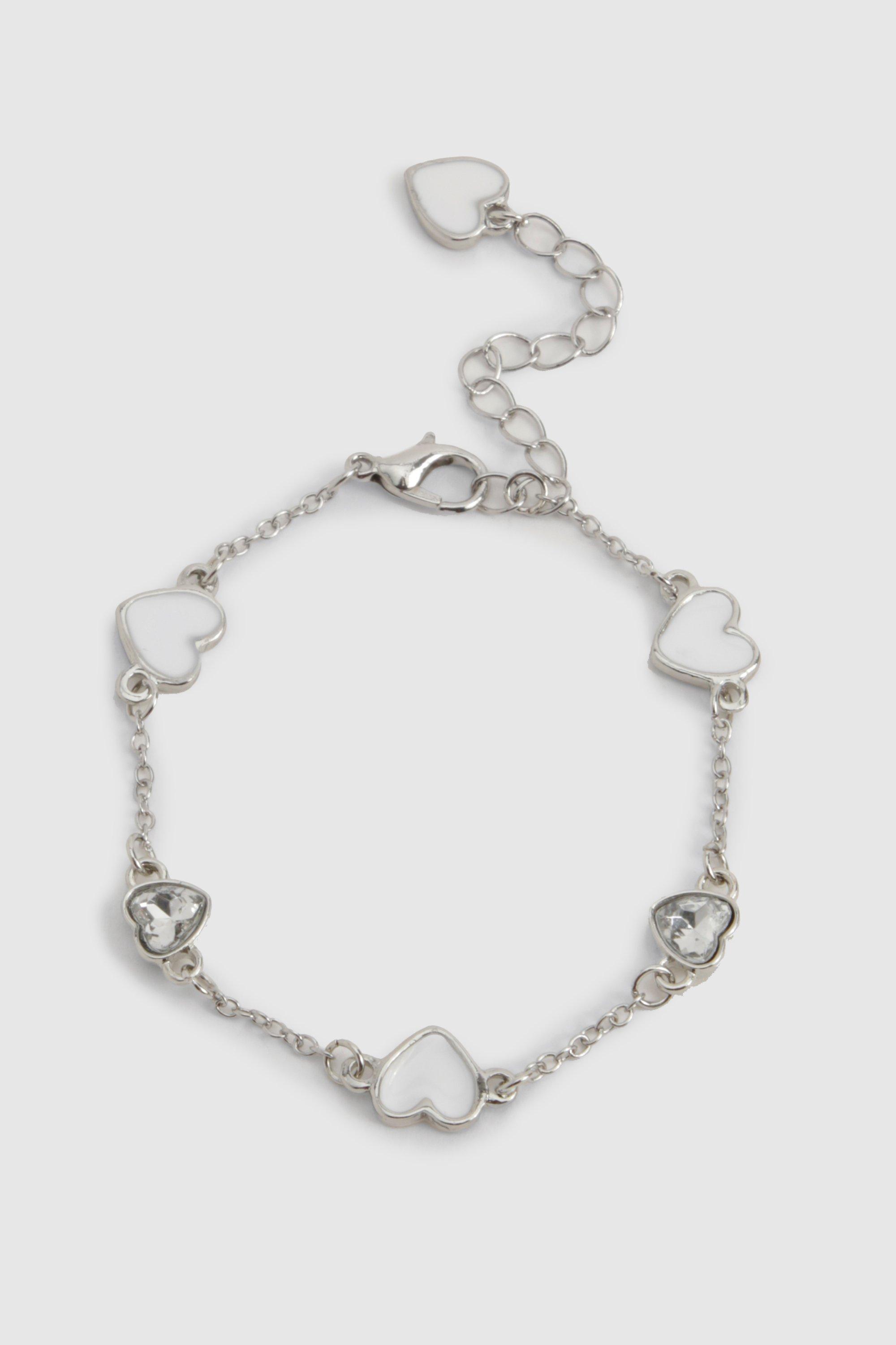 Image of White Enamel Scattered Heart Bracelet, Grigio