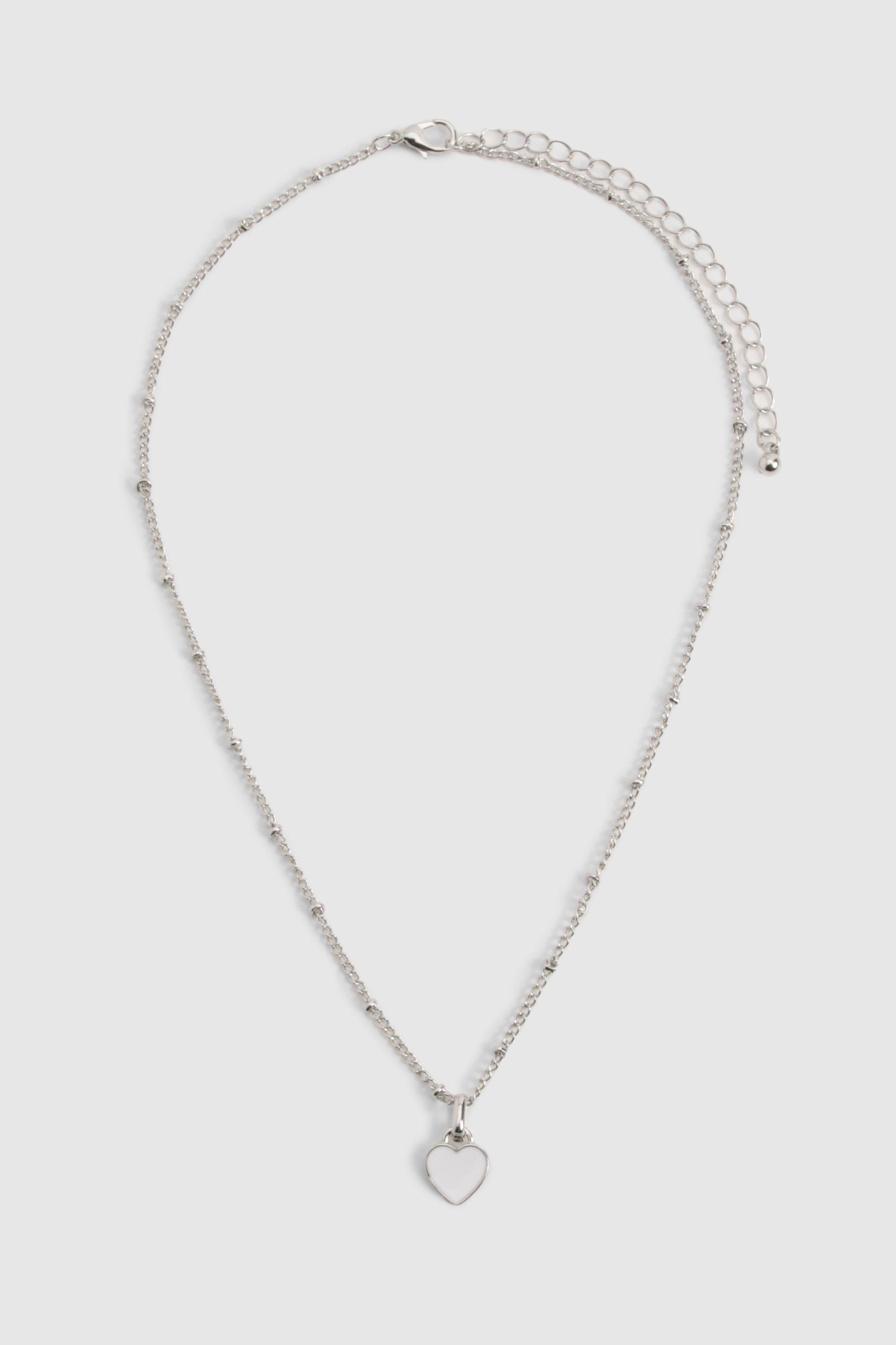 Image of White Enamel Heart Necklace, Grigio