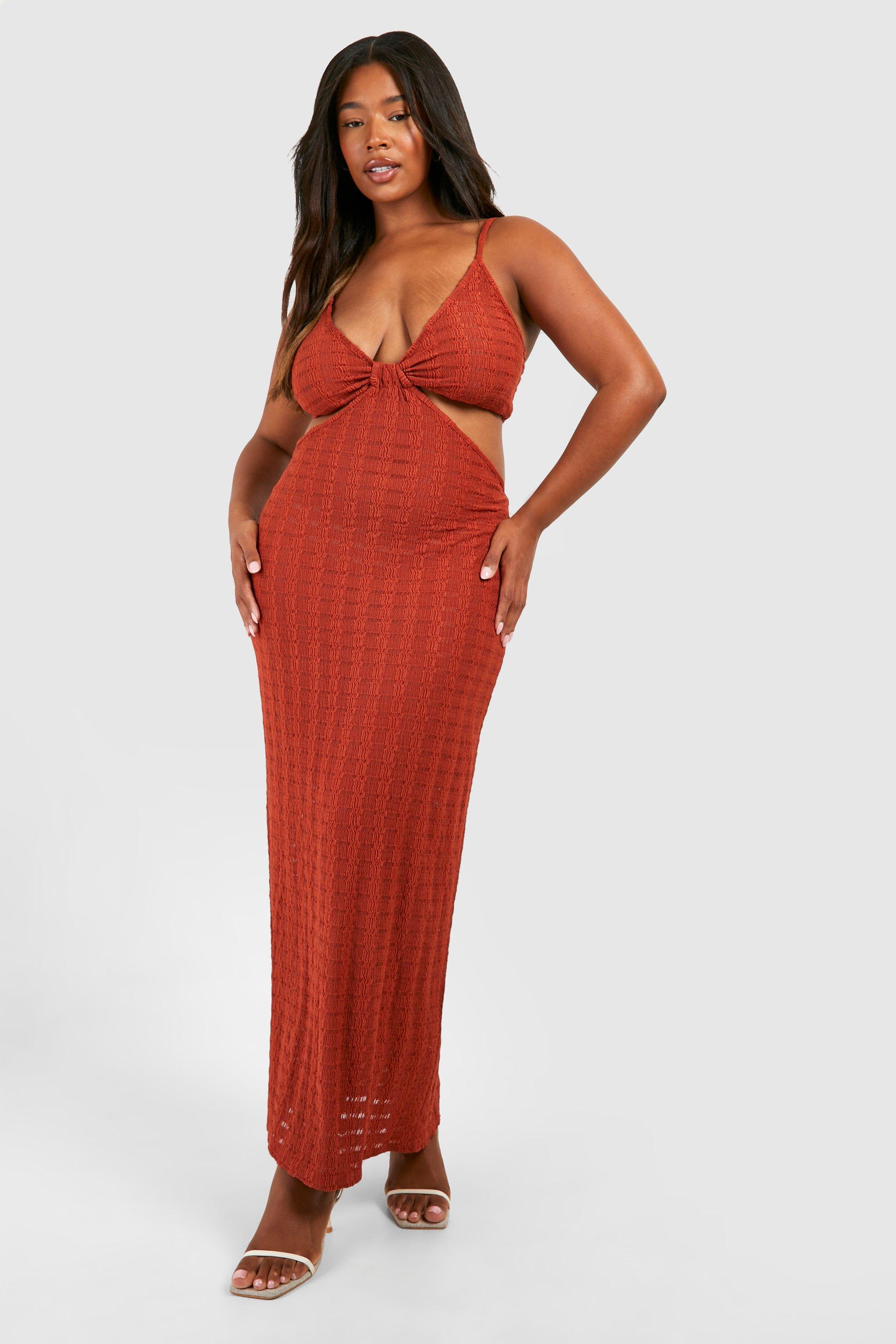Image of Plus Jersey Knitted Strappy Beach Maxi Dress, Arancio