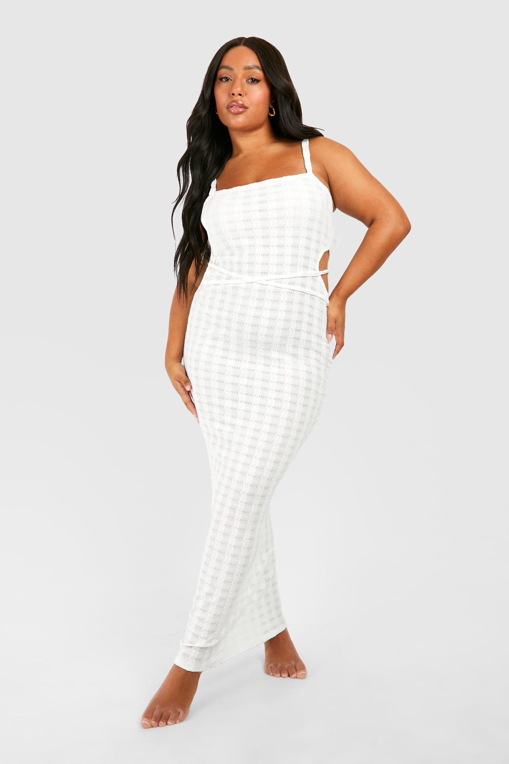 Boohoo Plus Jersey Knitted Cut Out Beach Maxi Dress, White