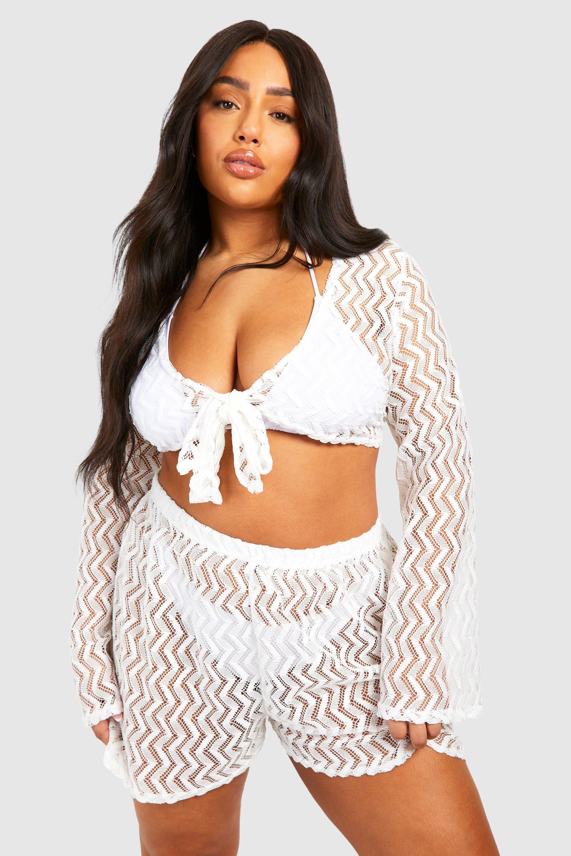 Image of Plus Jersey Knitted Beach Co Ord, Bianco