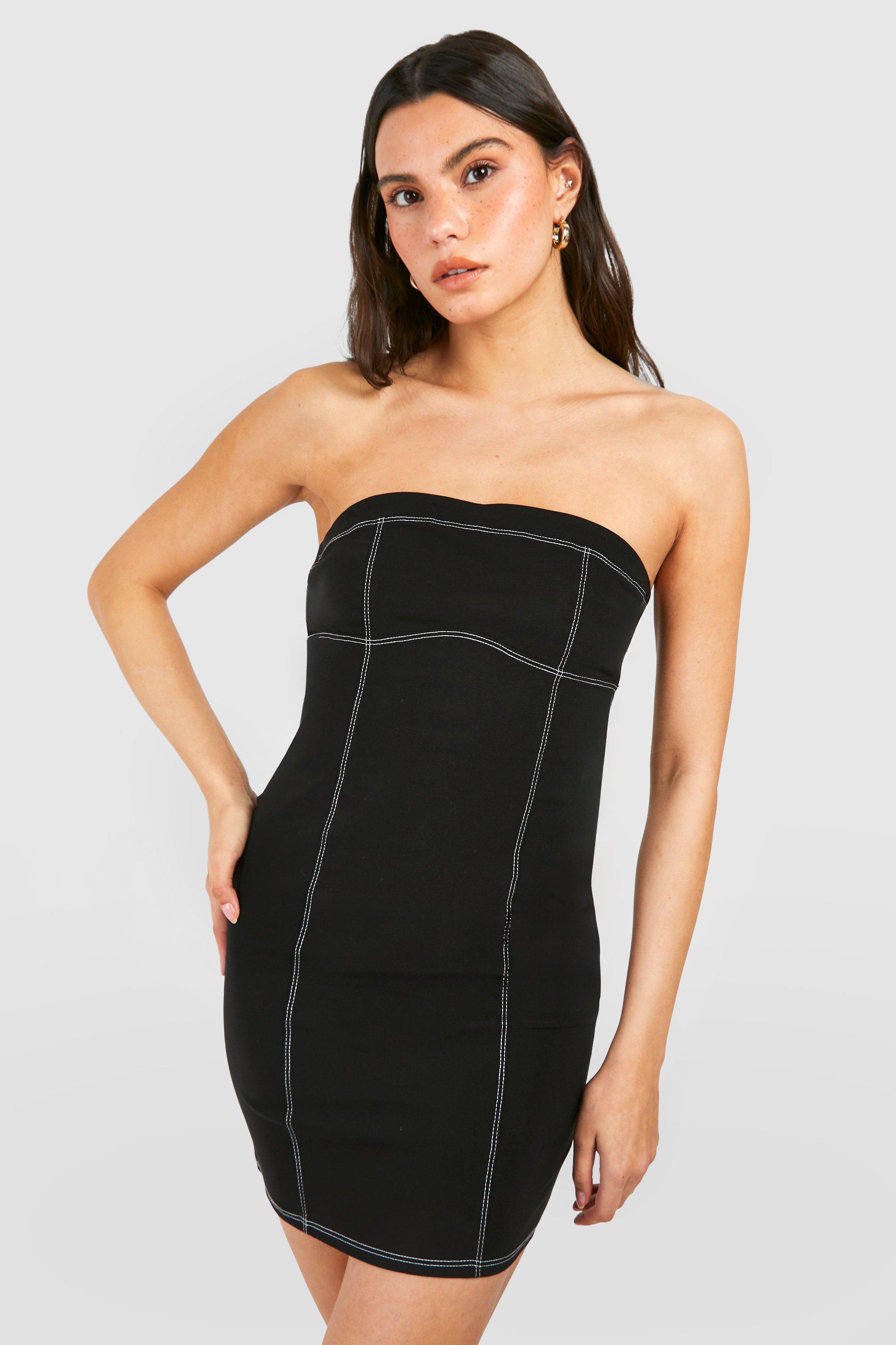 Womens Contrast Seam Bandeau Mini Dress - Black - 8, Black