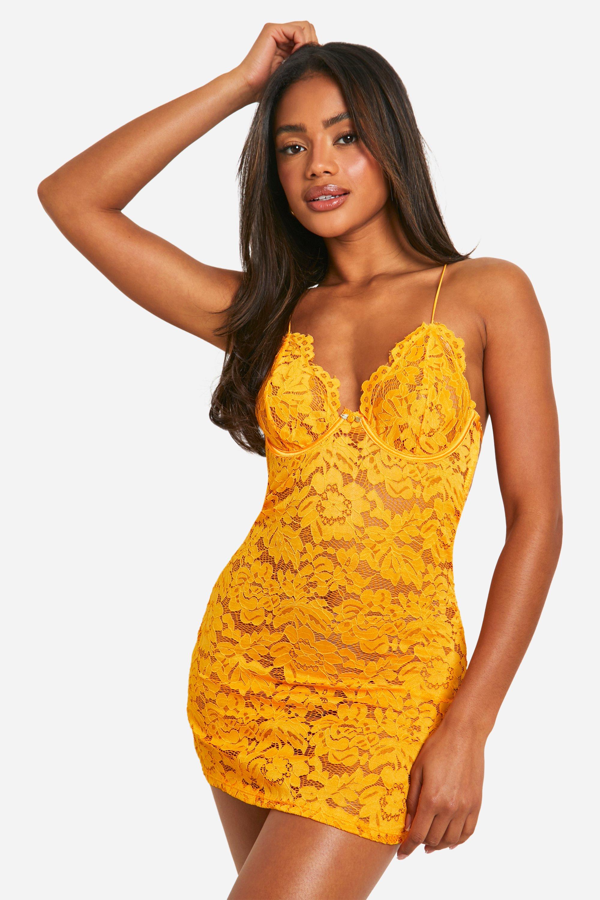 Boohoo Lace Detail Underwire Babydoll, Orange