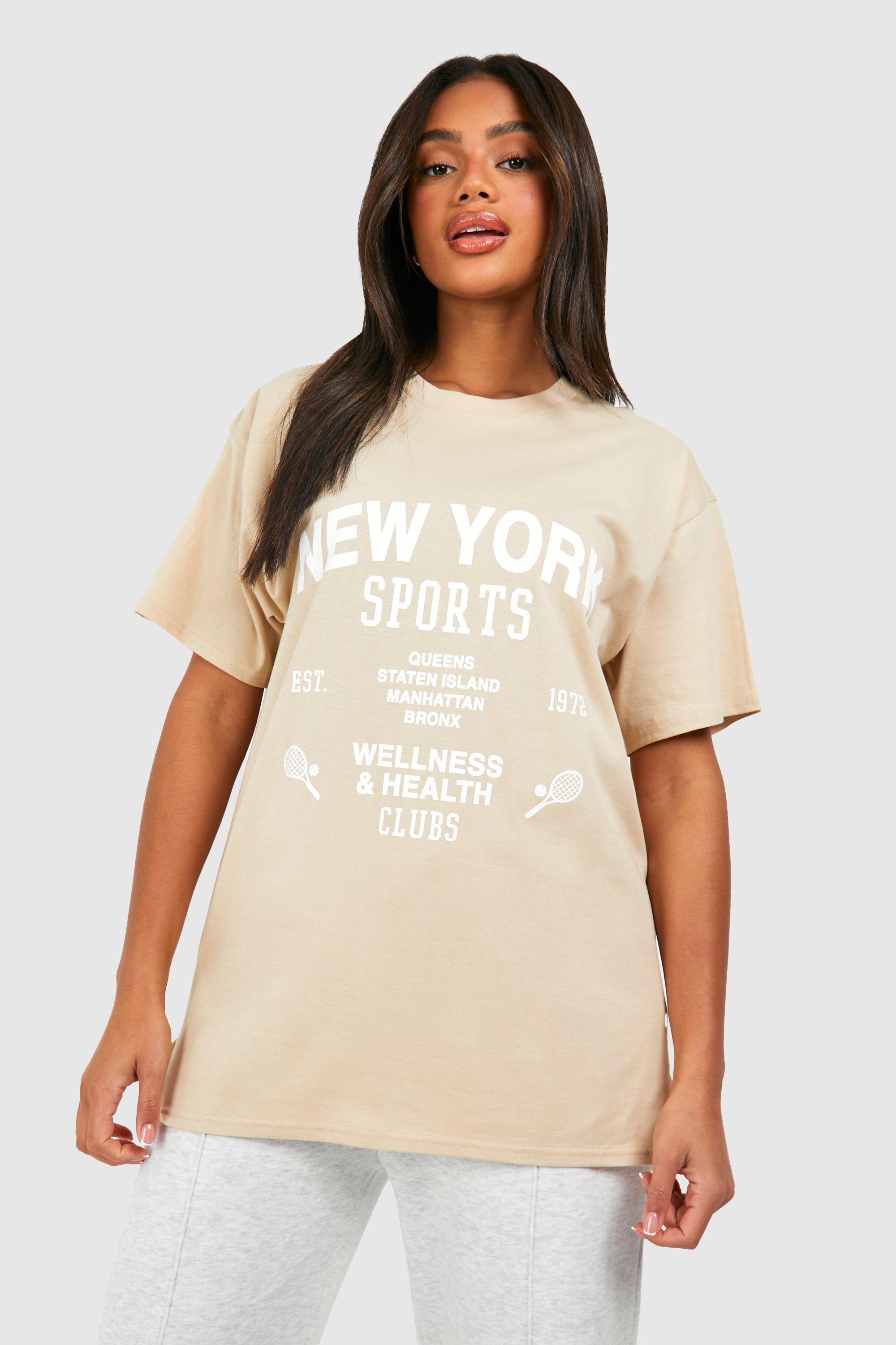 Image of Oversized New York Printed Cotton Tee, Beige