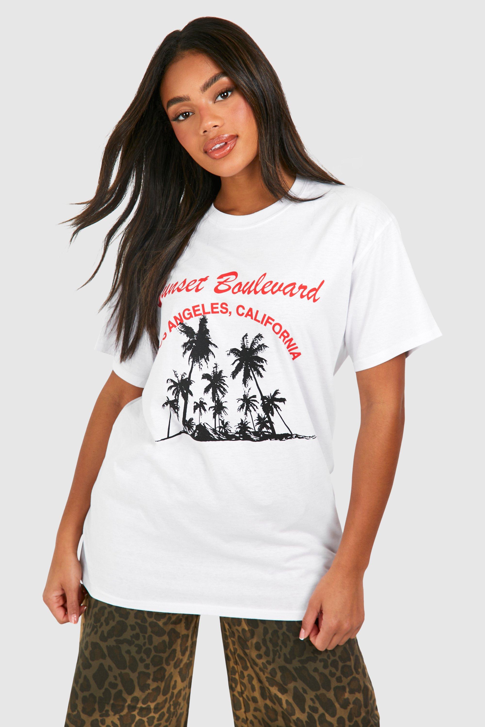 Image of Oversized Los Angeles Printed Cotton Tee, Bianco
