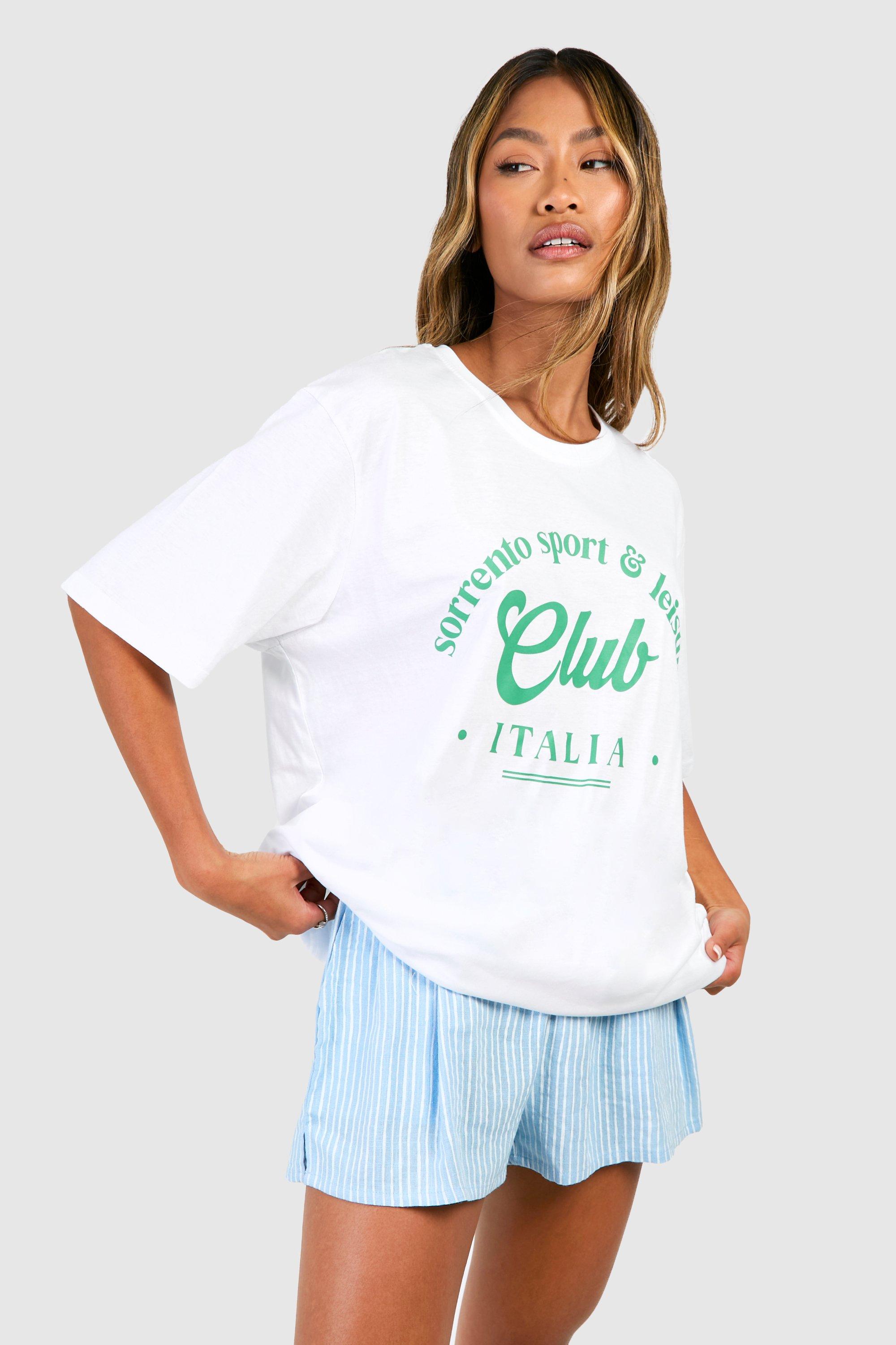Image of Oversized Sport & Leisure Chest Print Cotton Tee, Bianco