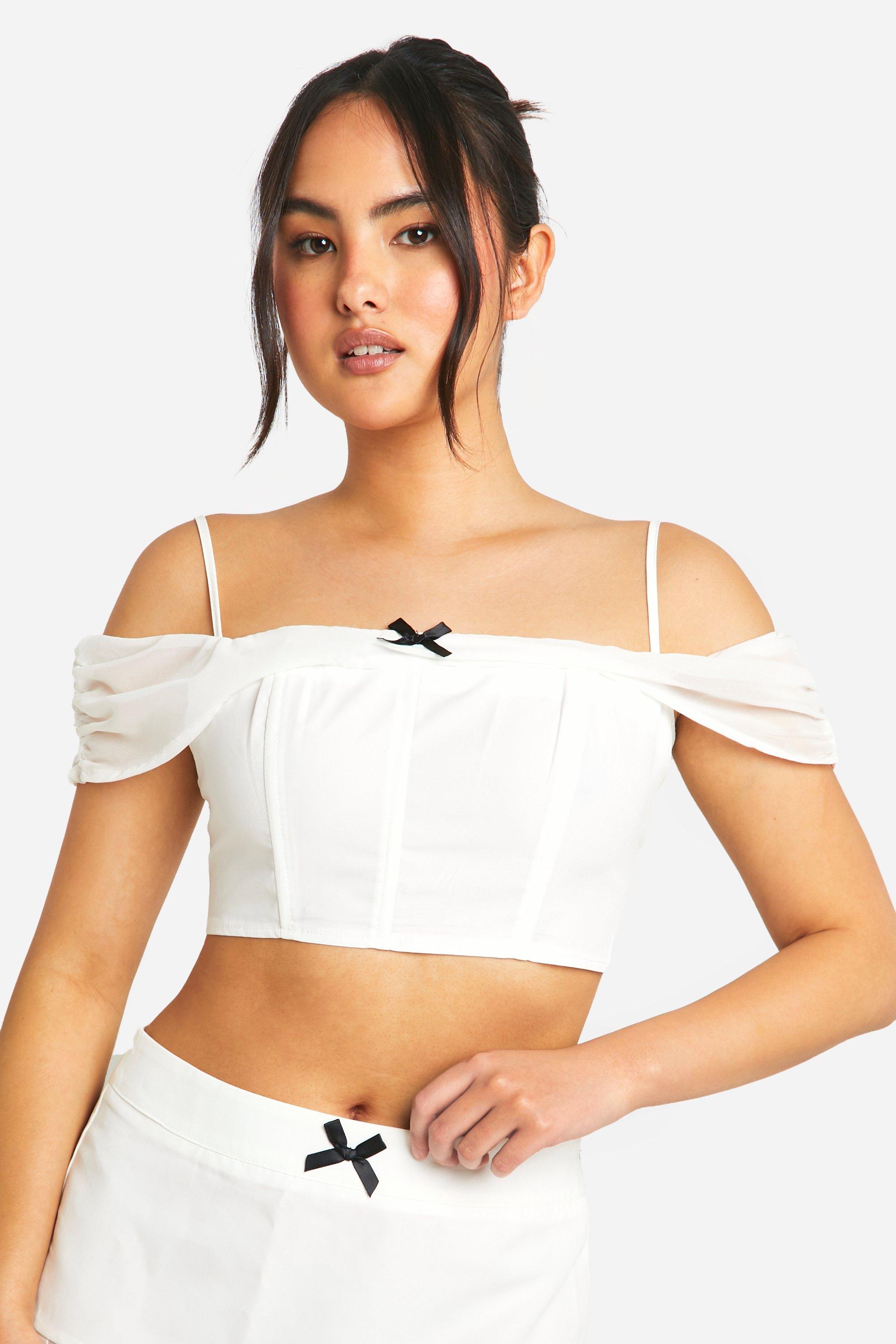 Boohoo Bow Detail Off Shoulder Top, White