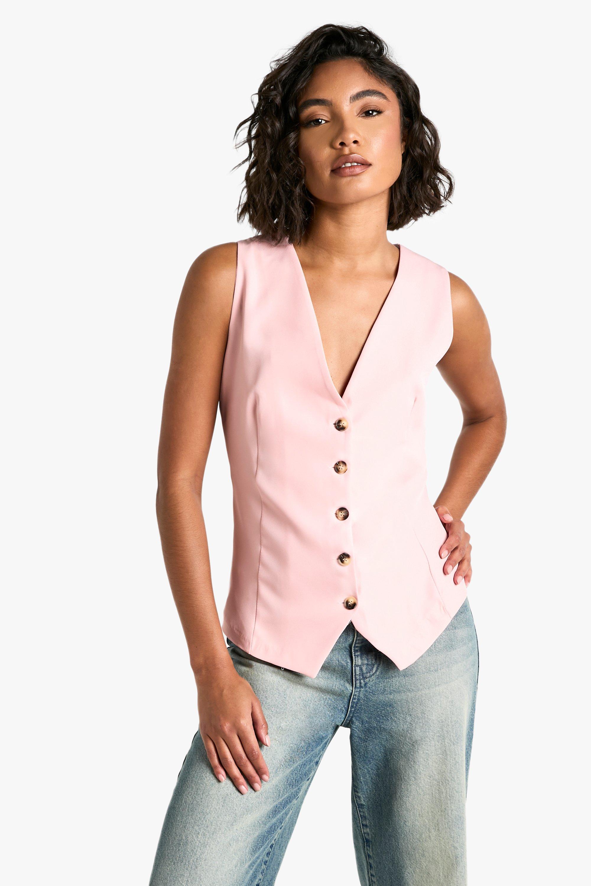 Womens Tall Woven Tailored Waistcoat - Pink - 14, Pink