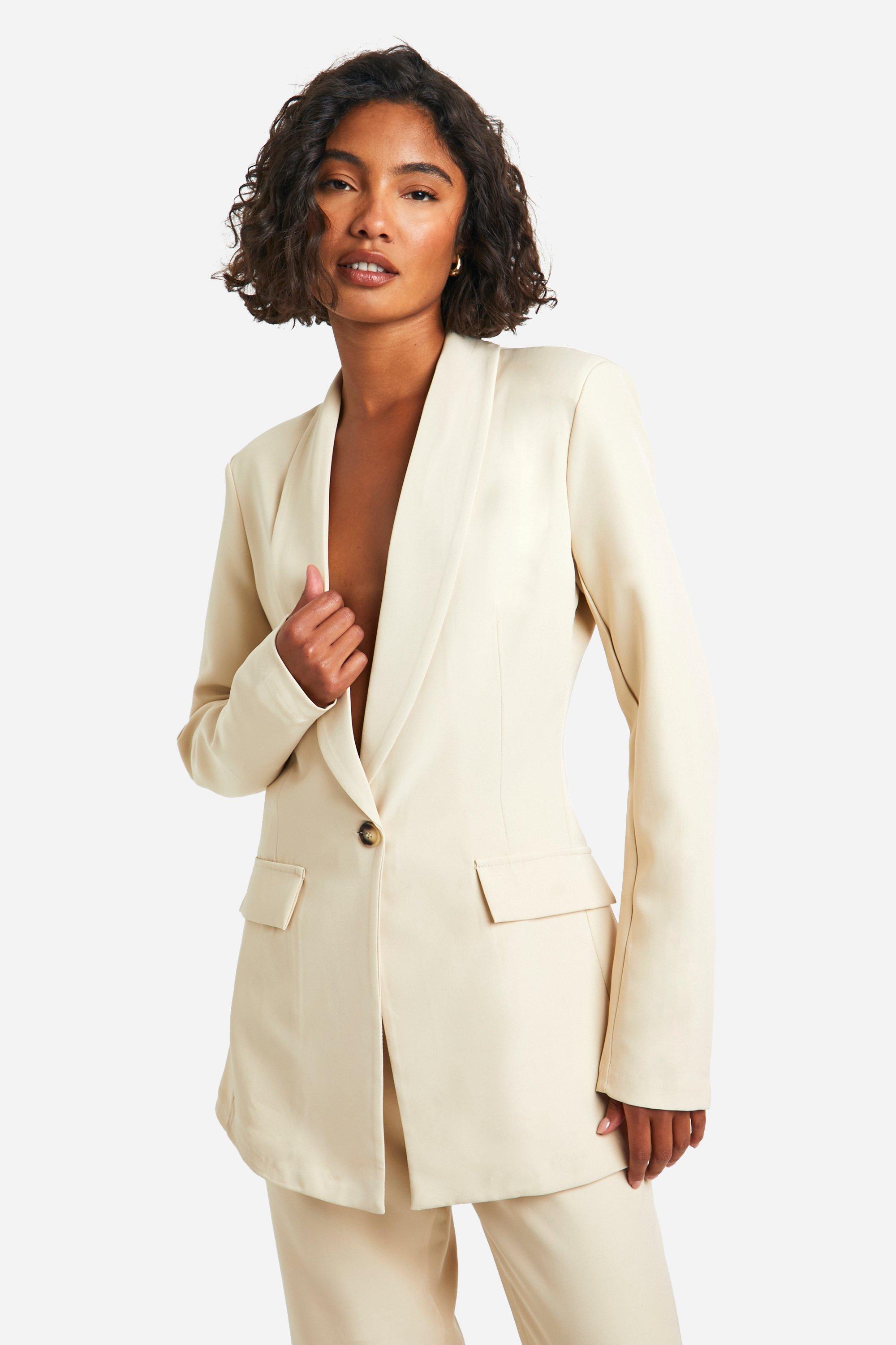 Boohoo Tall Getailleerde Geweven Blazer, Stone