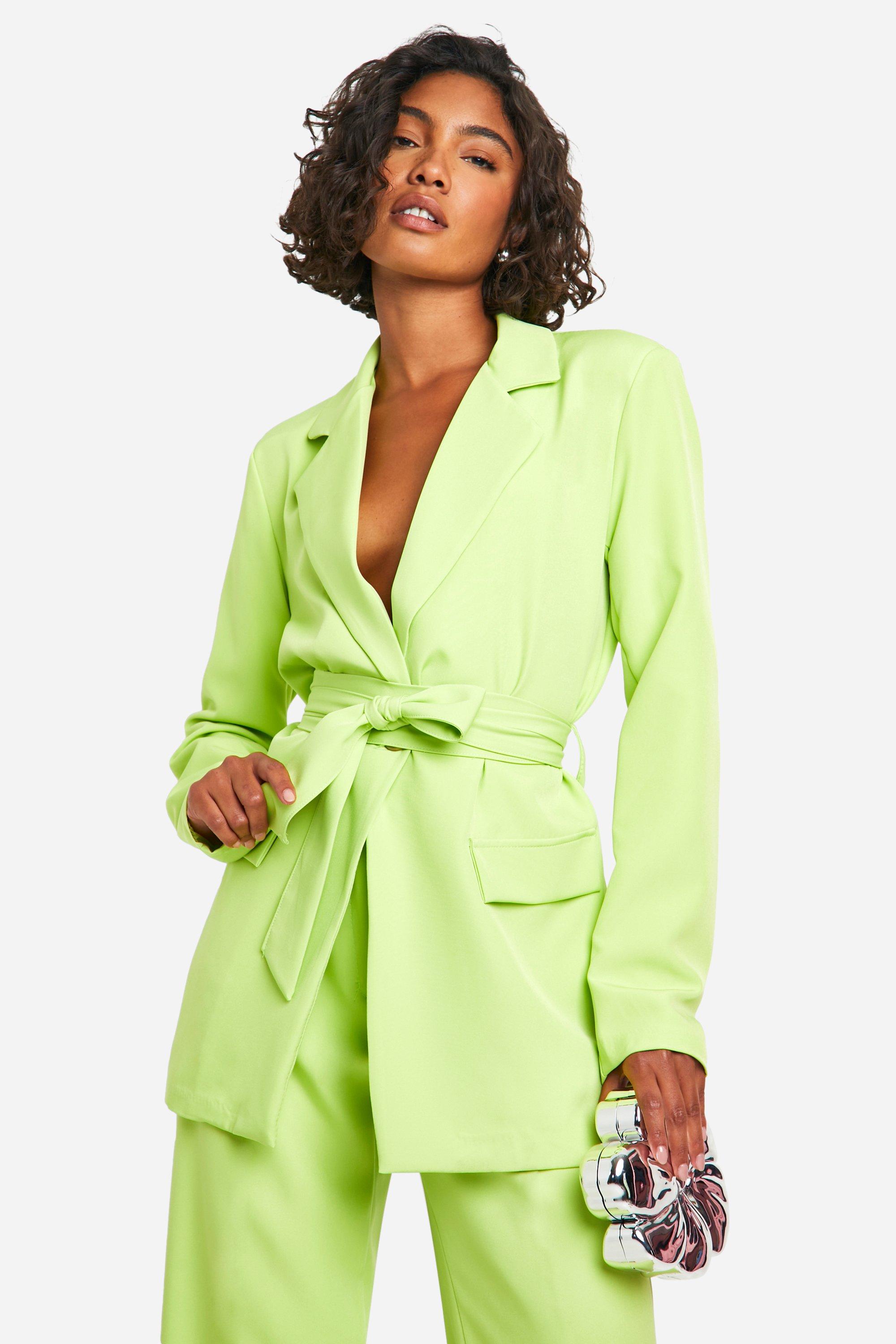 Boohoo Tall Geweven Blazer Met Obi Strik, Lime