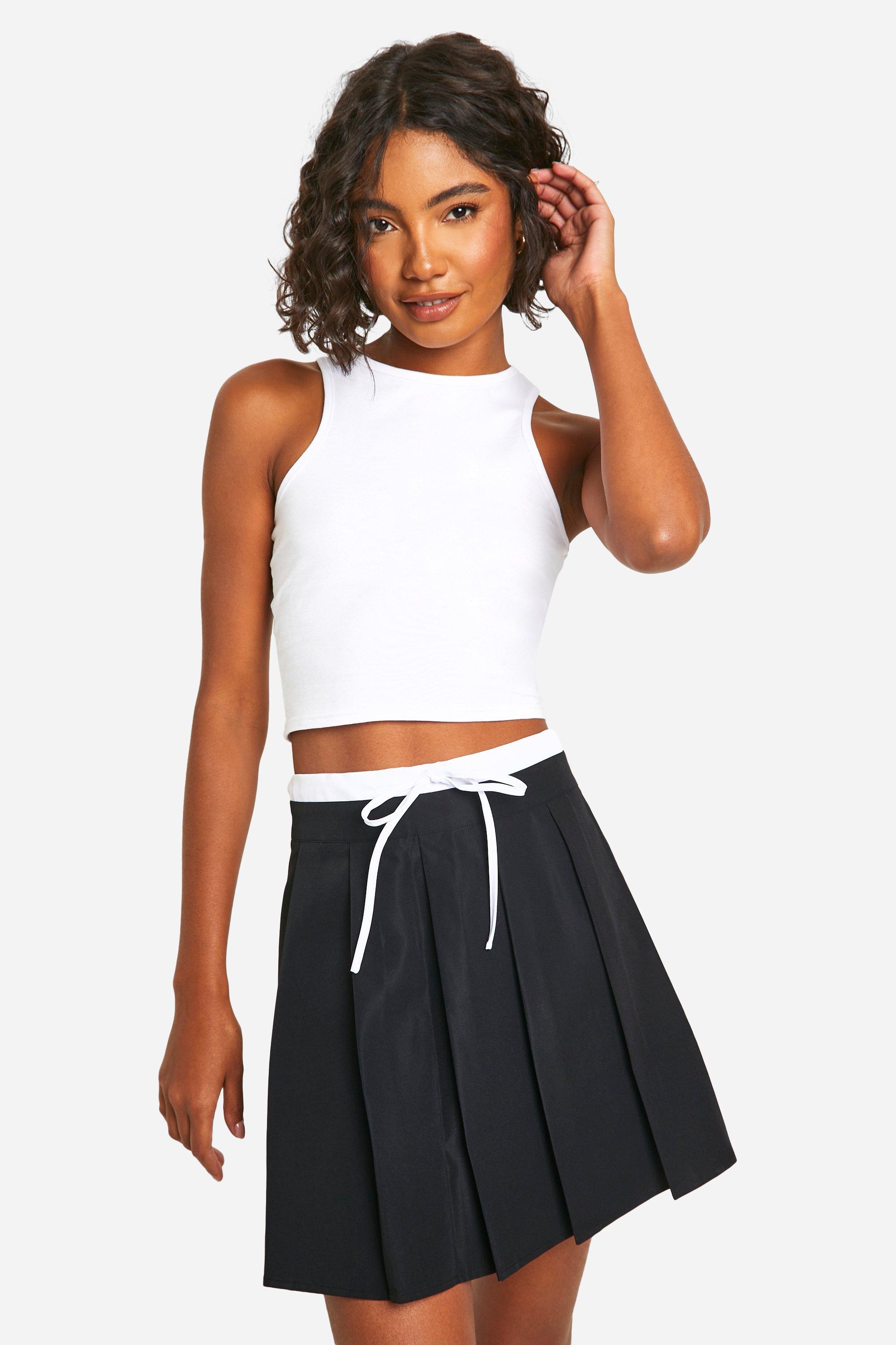 Boohoo Tall Woven Waist Detail Pleated Mini Skirt, Black