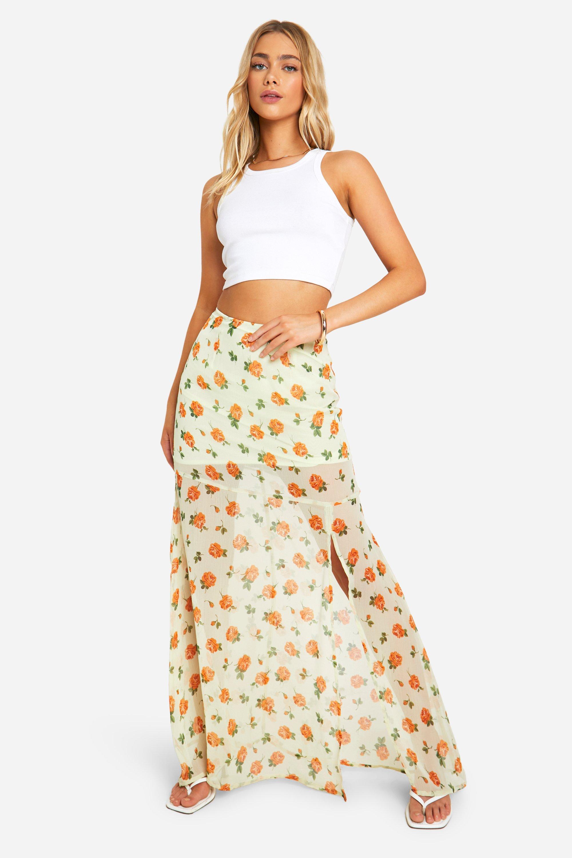 Boohoo Floral Crinkle Chiffon Maxi Skirt, Multi