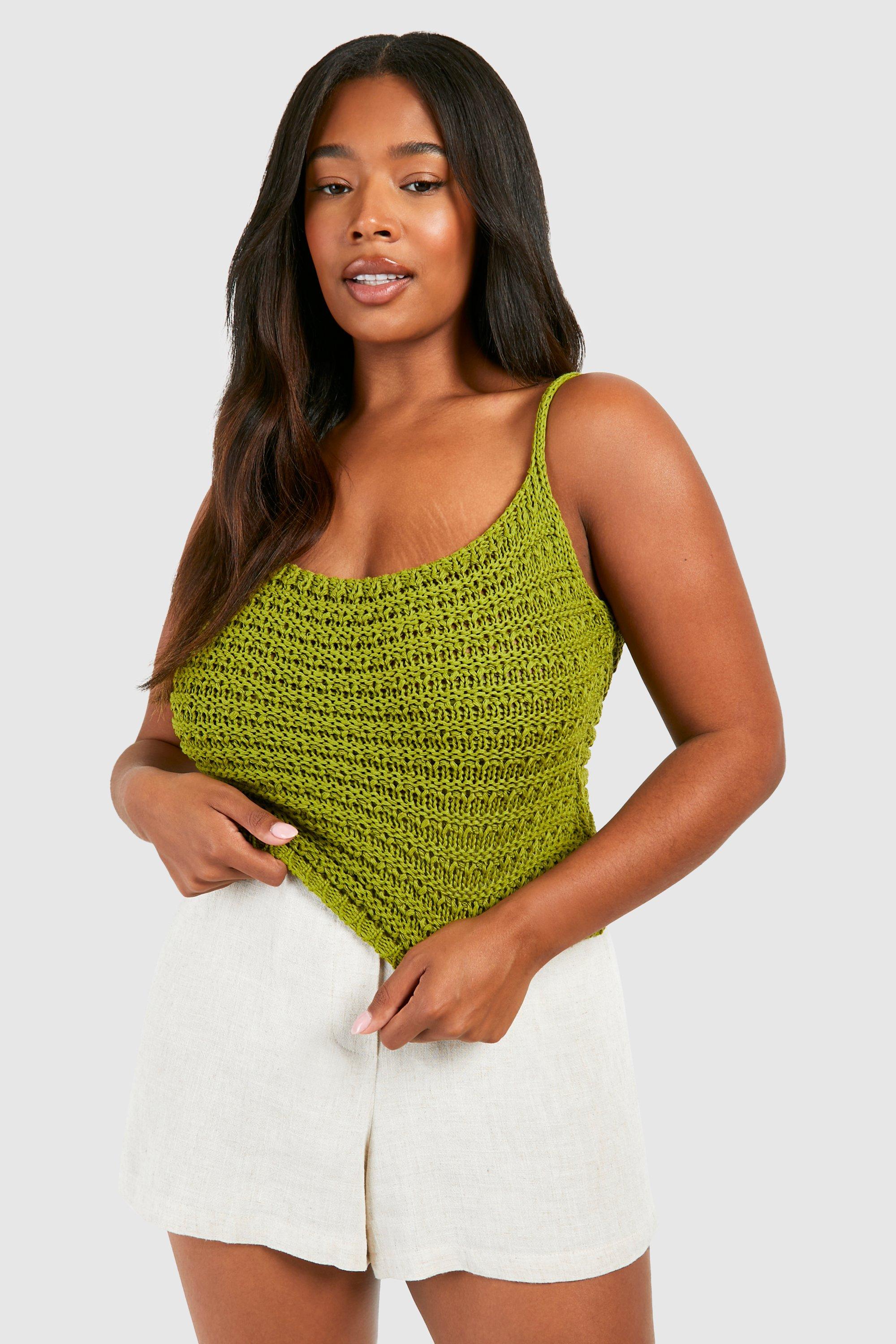 Plus Strappy Knitted Top - Green - 16