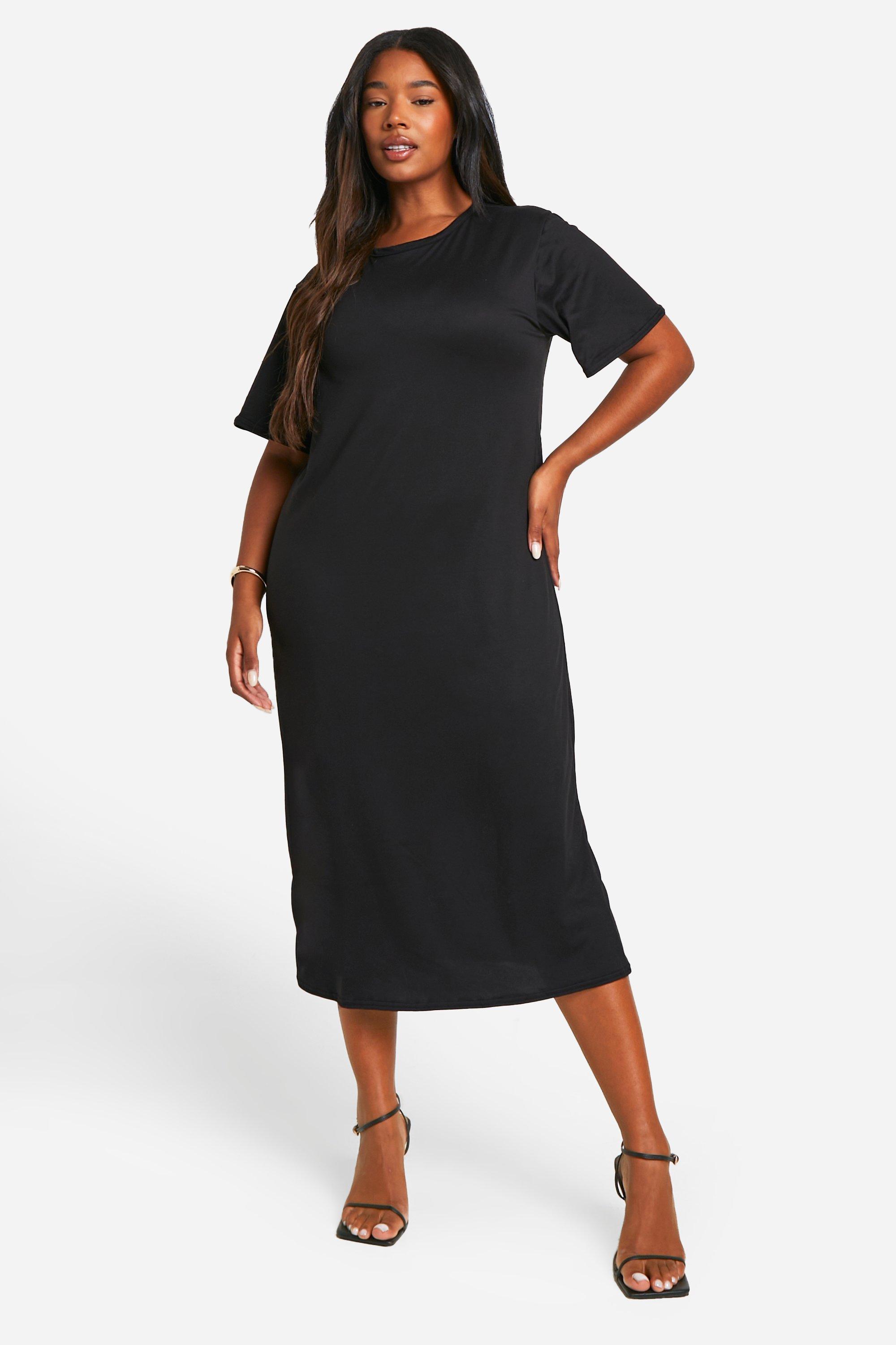 Image of Plus Jersey Split Midi T-shirt Dress, Nero