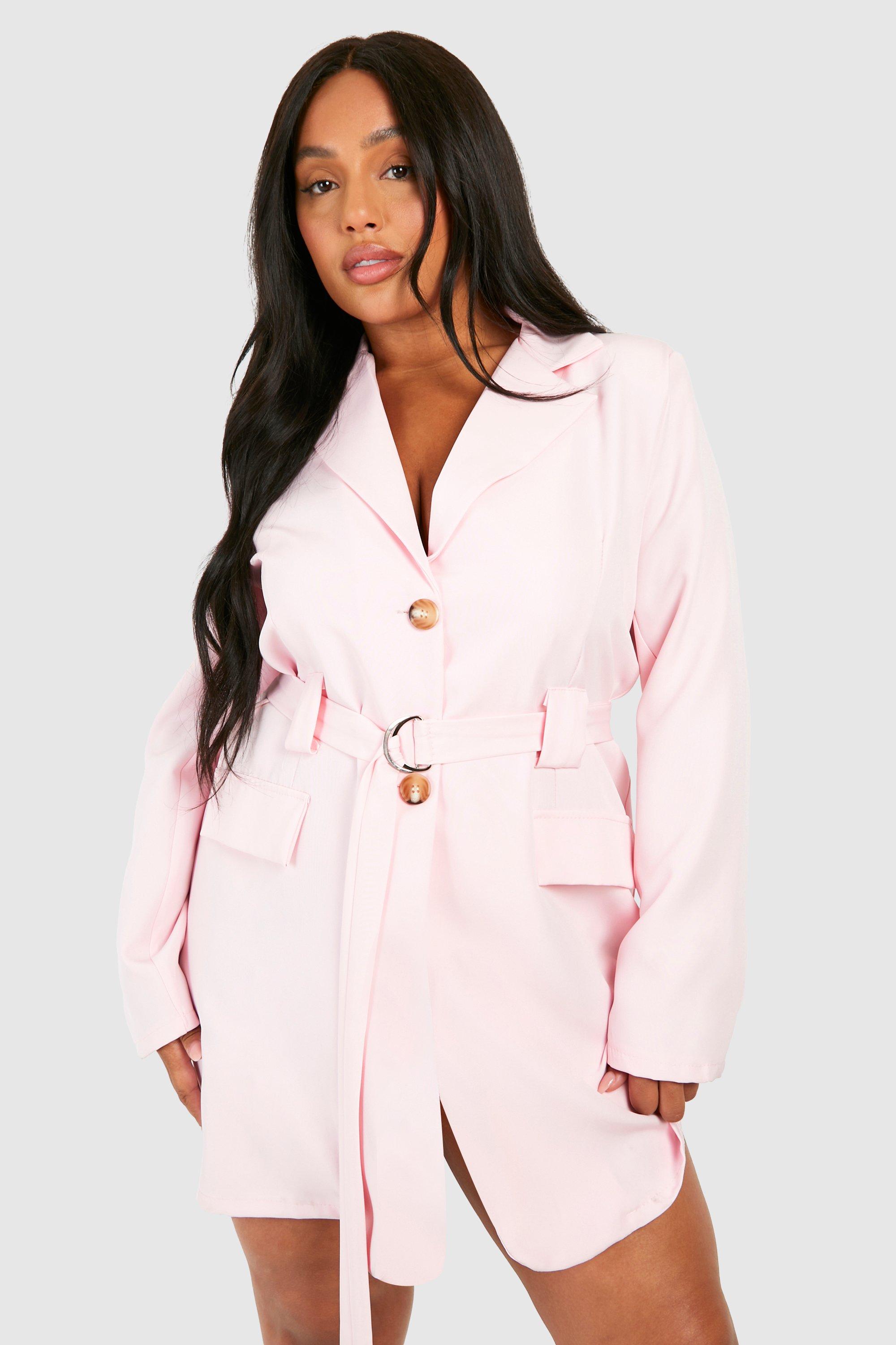 Image of Plus Utility Linen Belted Blazer Dress, Pink