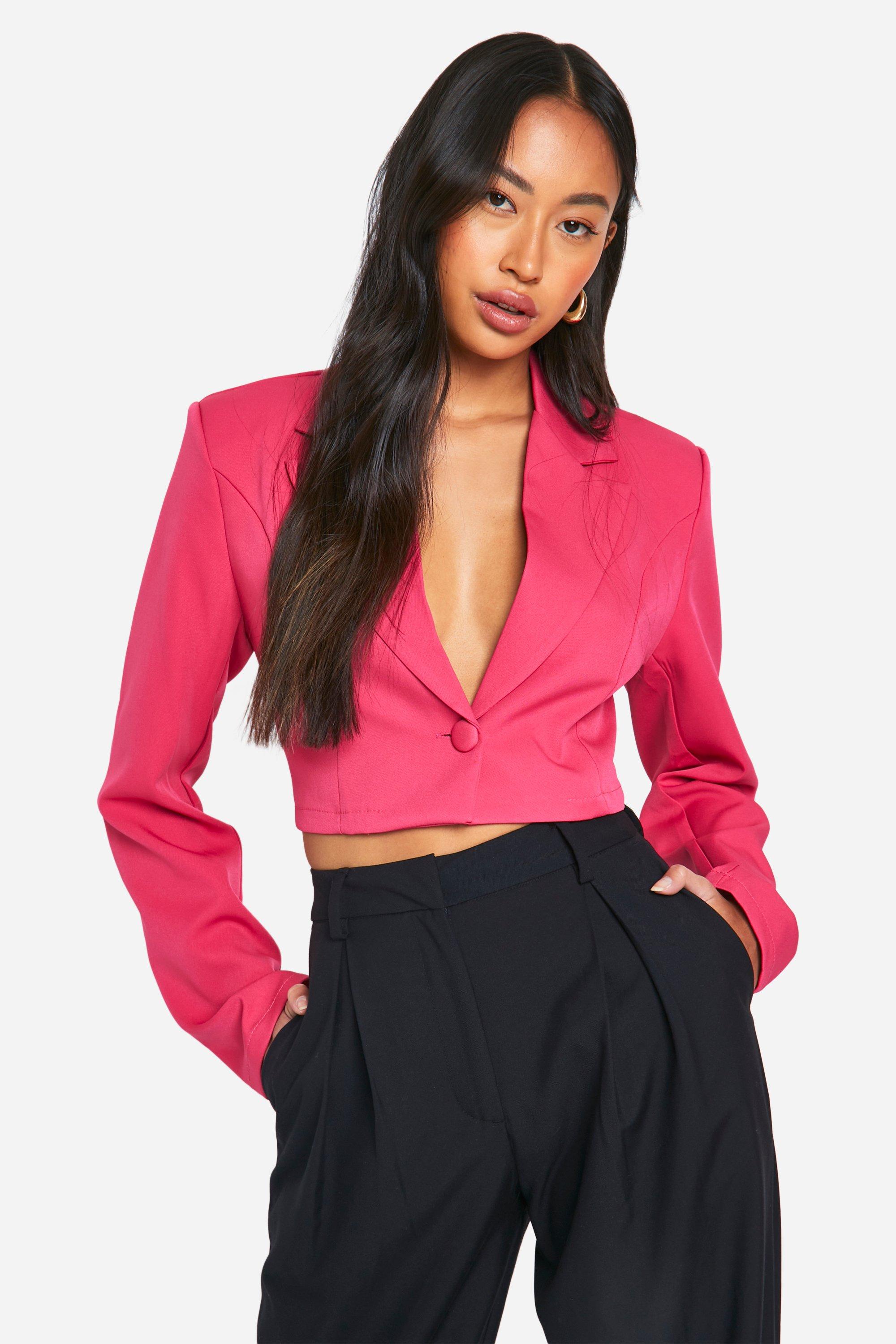 Boohoo Korte Basic Geweven Blazer Met Enkele Knopen, Hot Pink