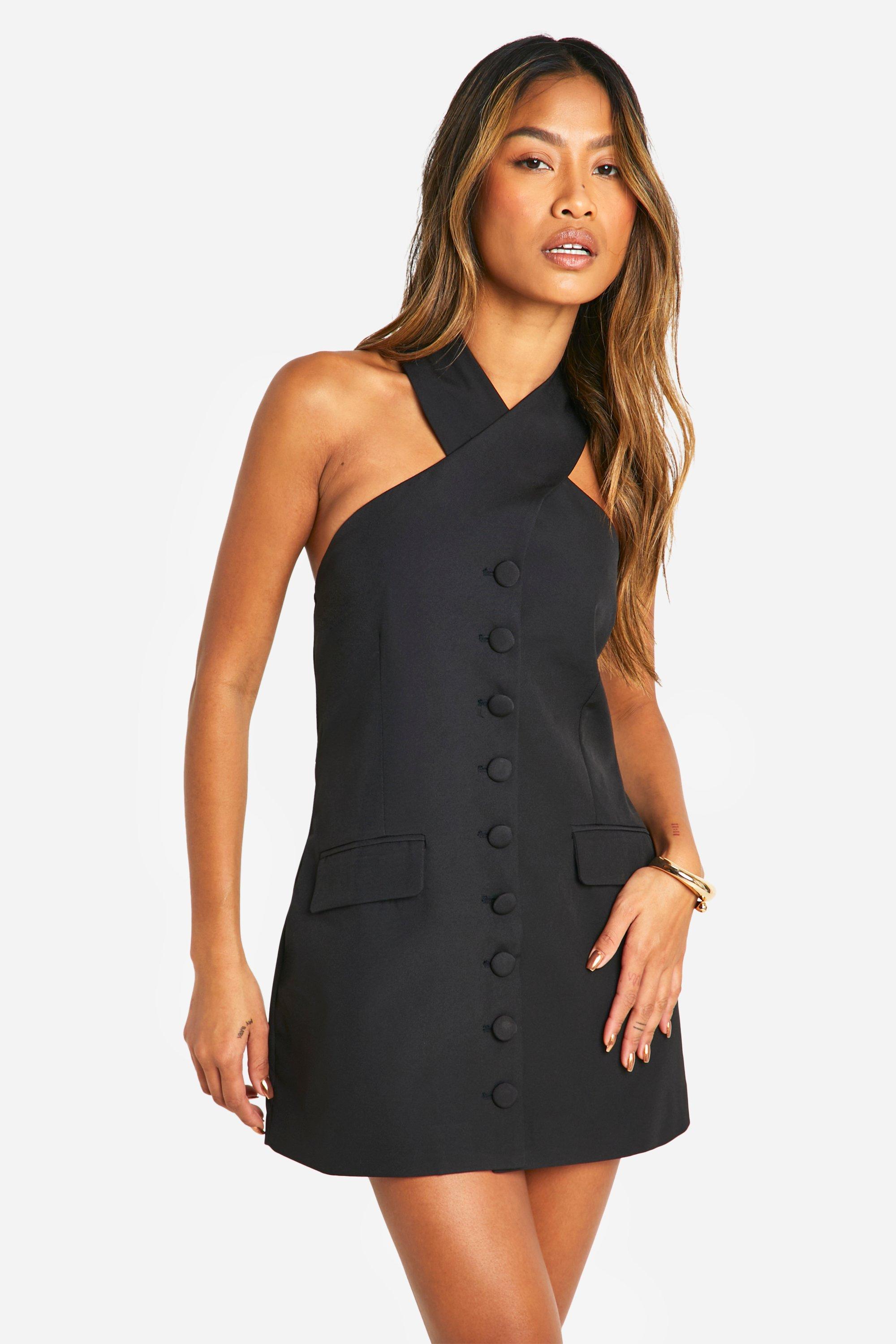 Boohoo Halterneck Tailored Micro Mini Dress, Black