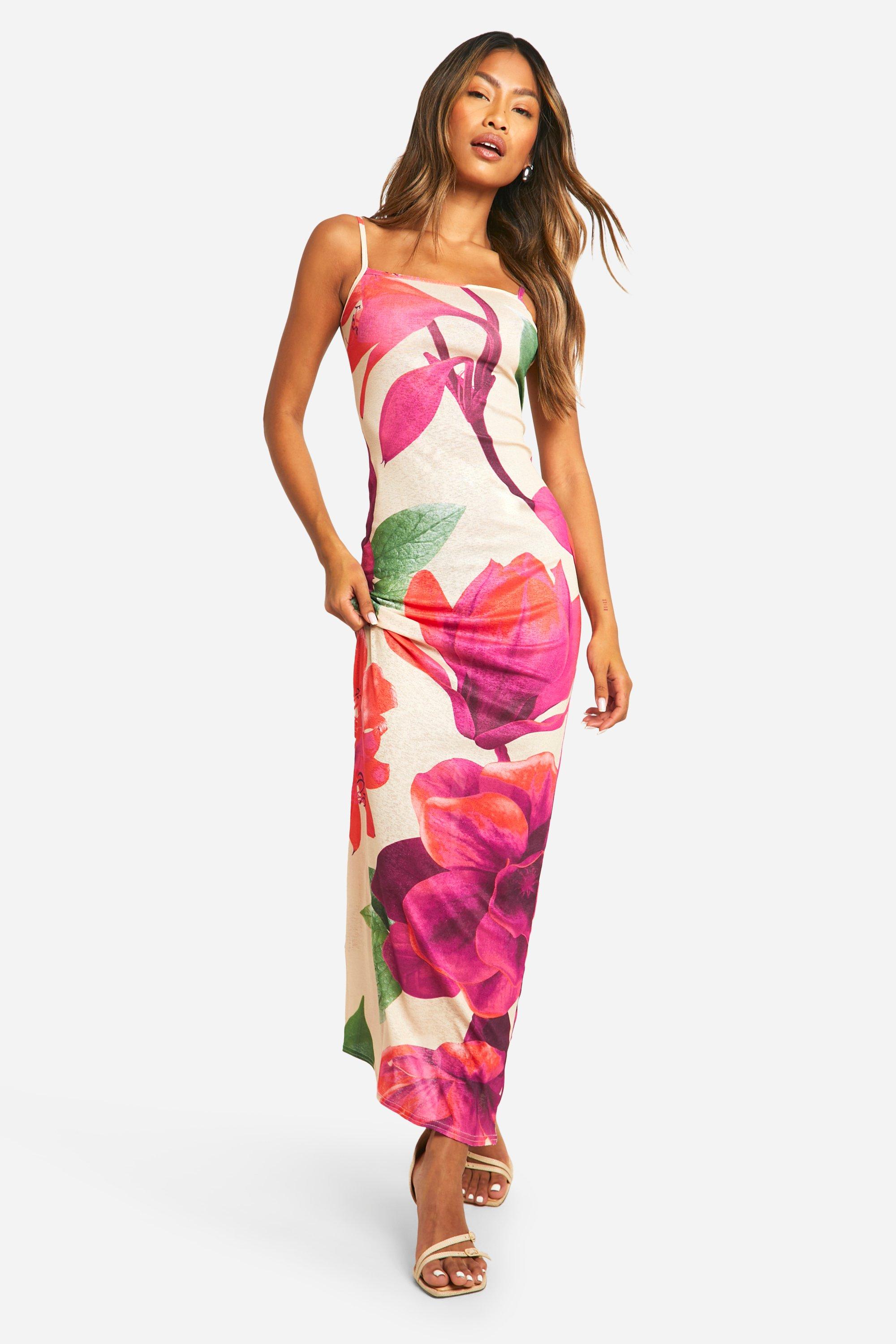 Image of Floral Sheer Print Maxi Dress, Beige