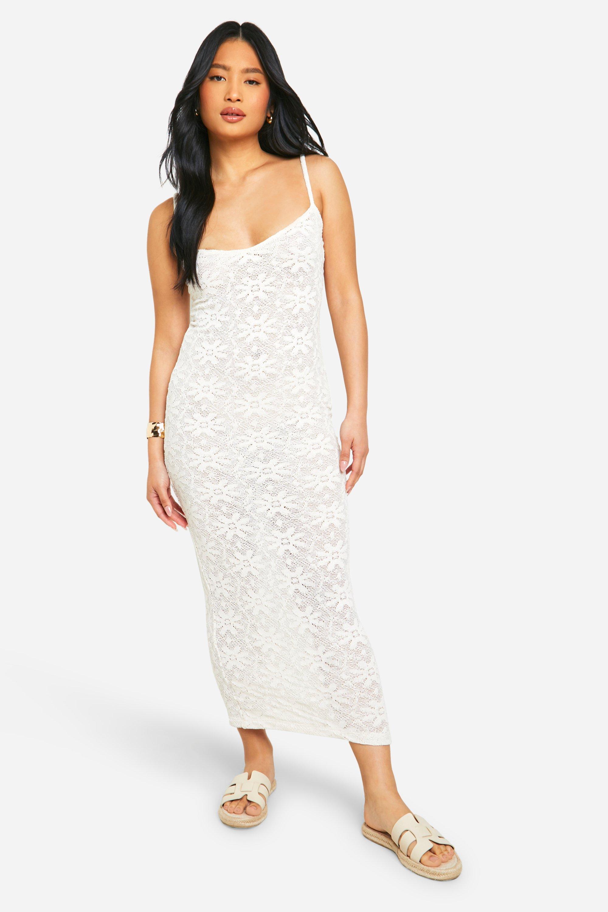 Image of Petite Floral Knit Strappy Maxi Dress, Cream